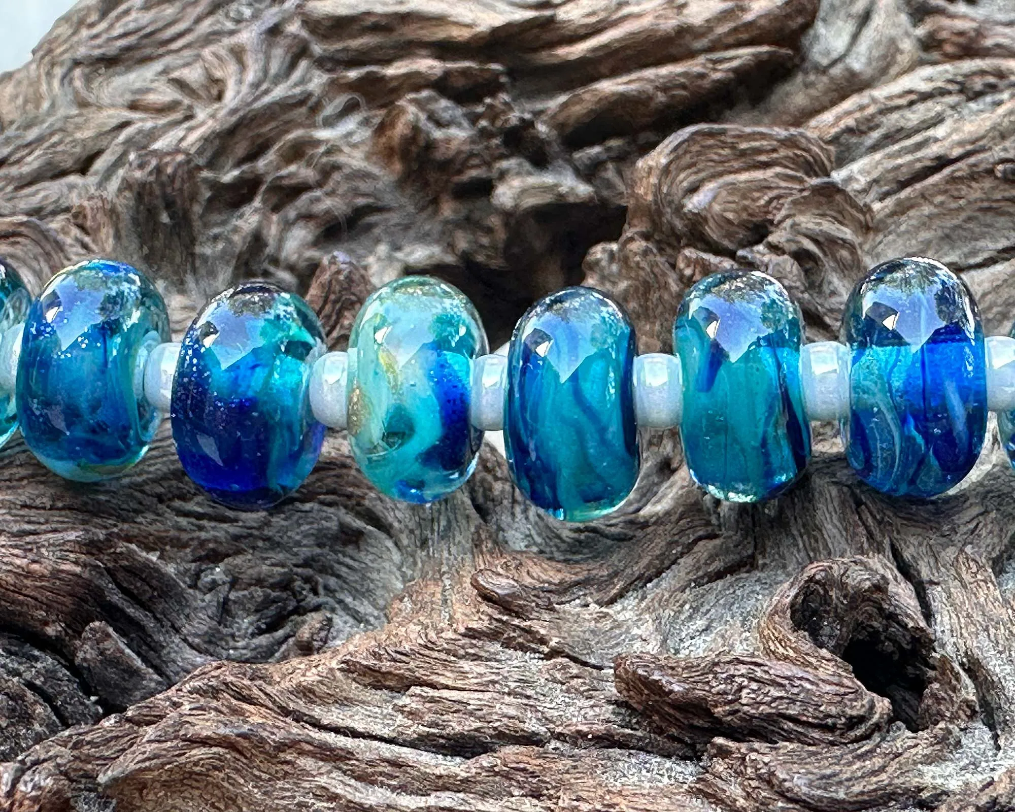 MTO Sparkling Blue Lagoon Lampwork Beads Set SRA Made to Order