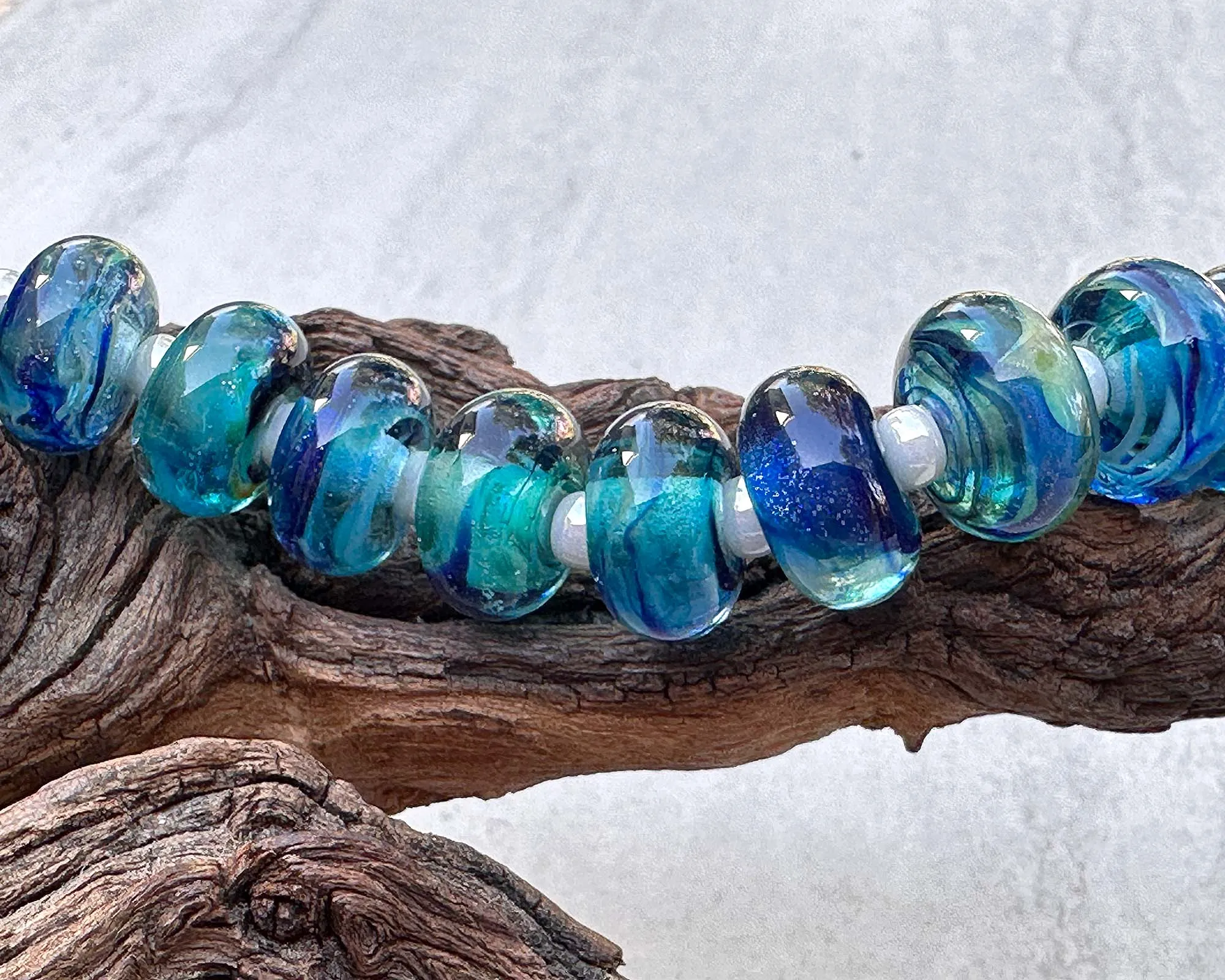 MTO Sparkling Blue Lagoon Lampwork Beads Set SRA Made to Order