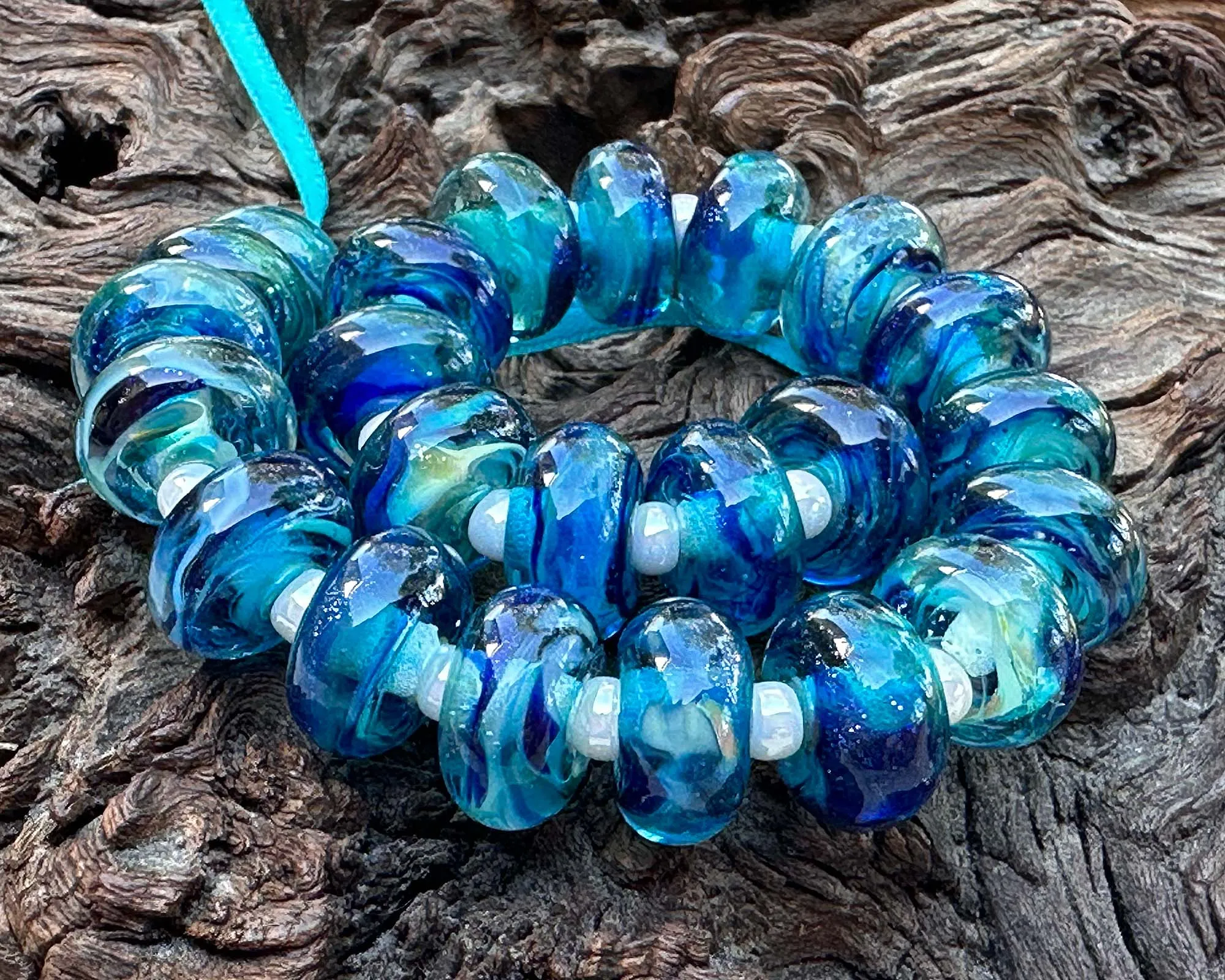 MTO Sparkling Blue Lagoon Lampwork Beads Set SRA Made to Order