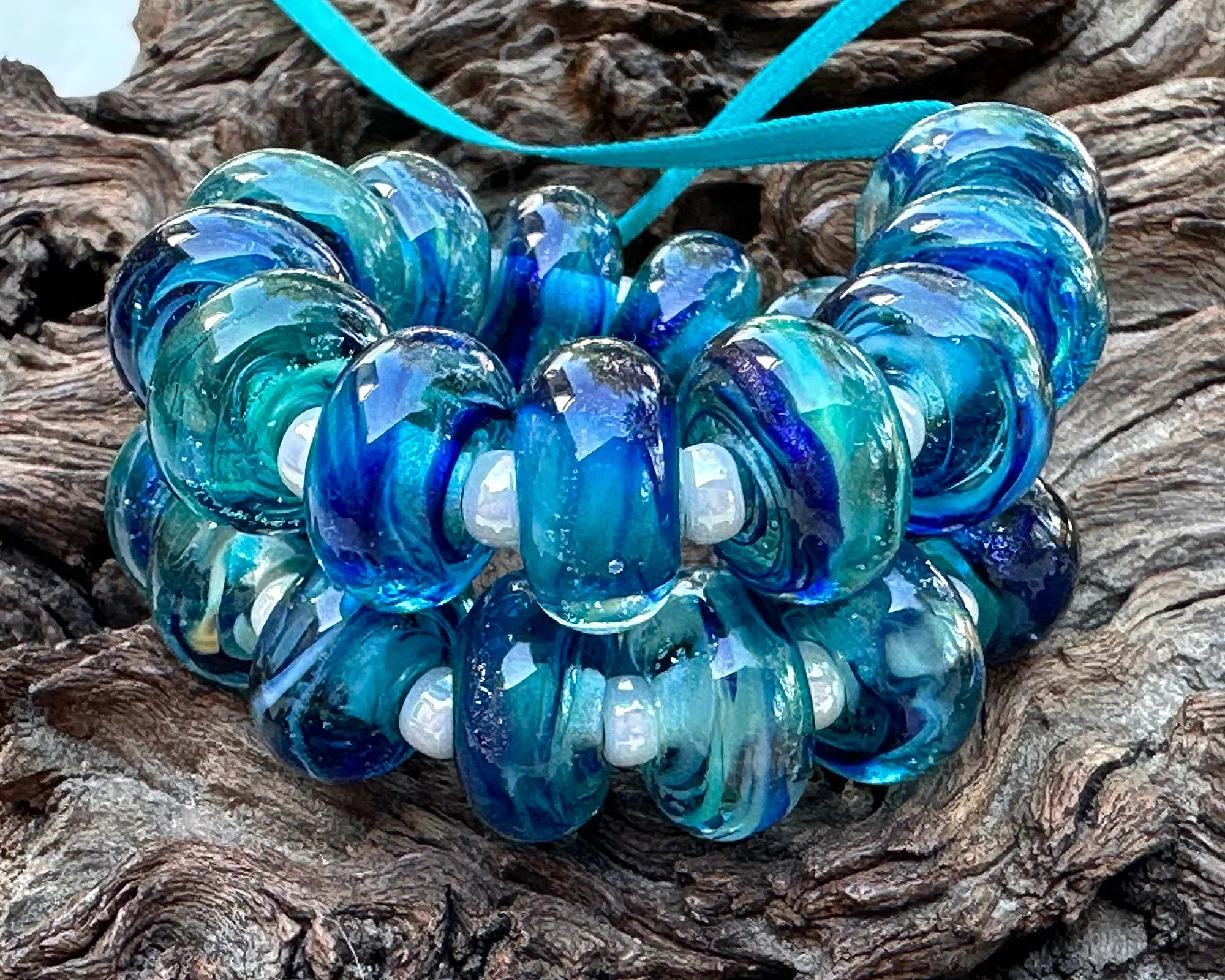 MTO Sparkling Blue Lagoon Lampwork Beads Set SRA Made to Order