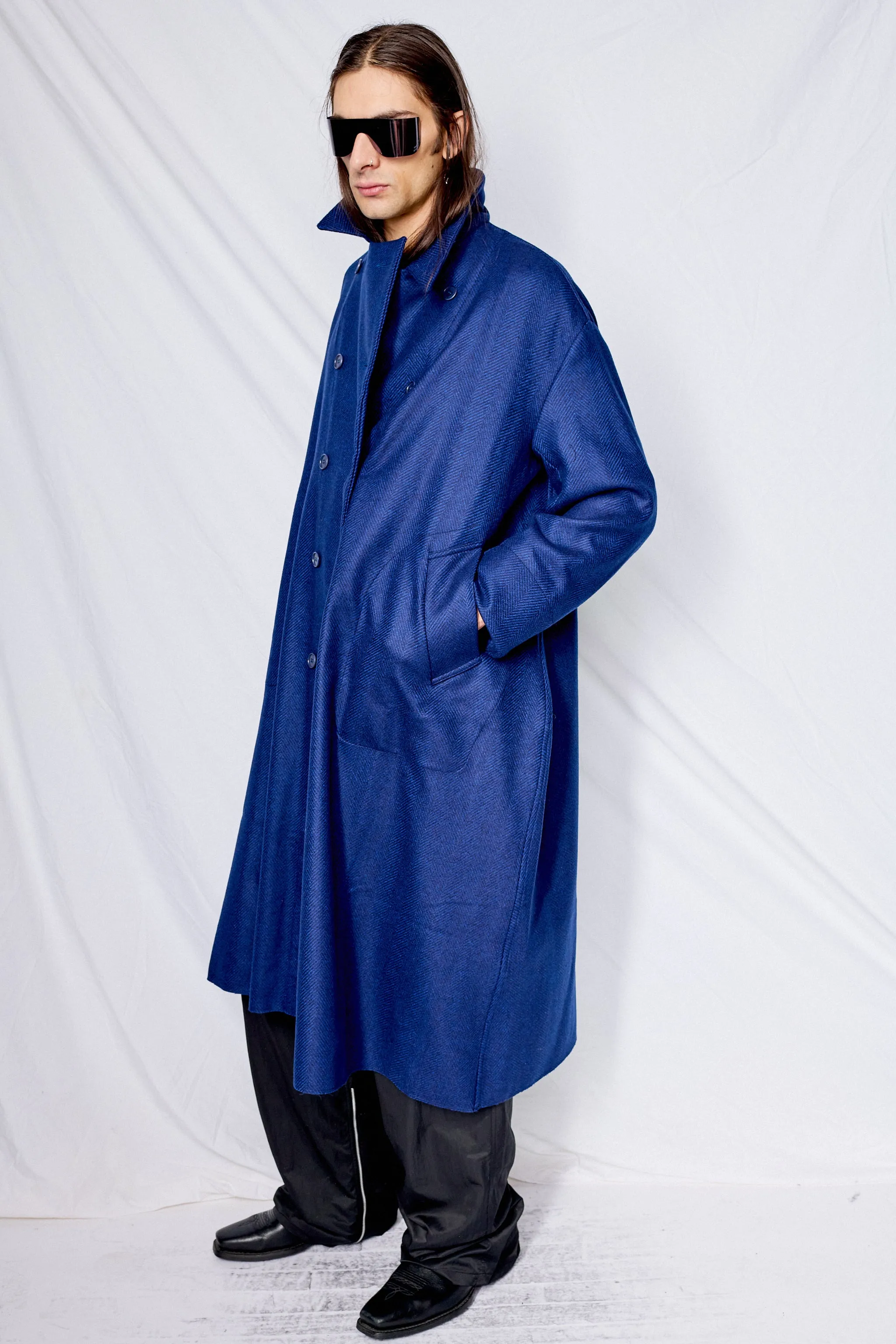 No.230 Blue Loro Piana Heavy Wool Breasted Coat