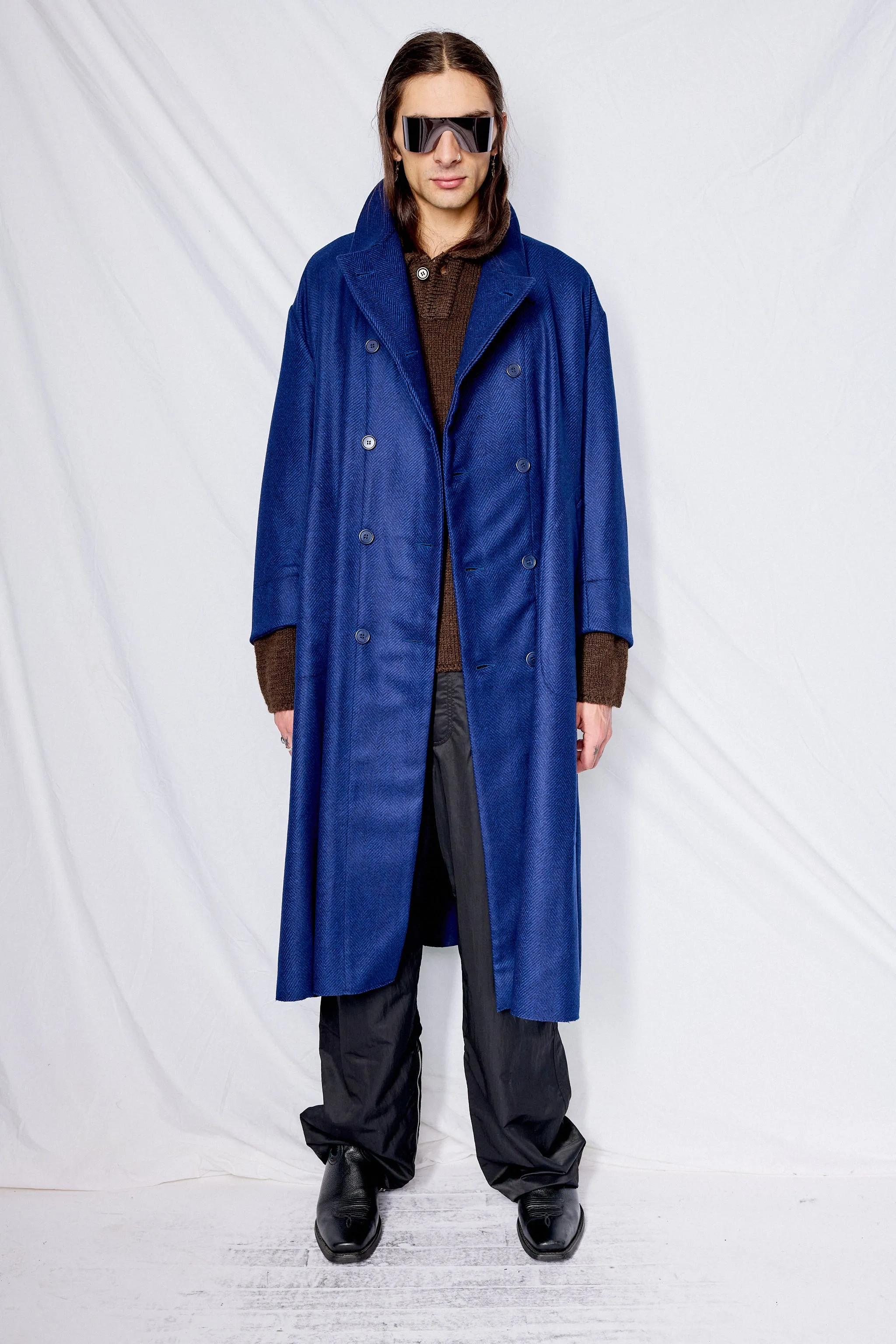 No.230 Blue Loro Piana Heavy Wool Breasted Coat