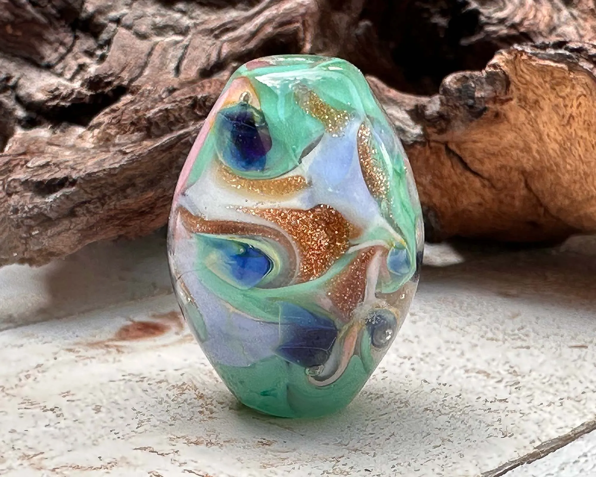 Peacock Green Lampwork Focal Bead