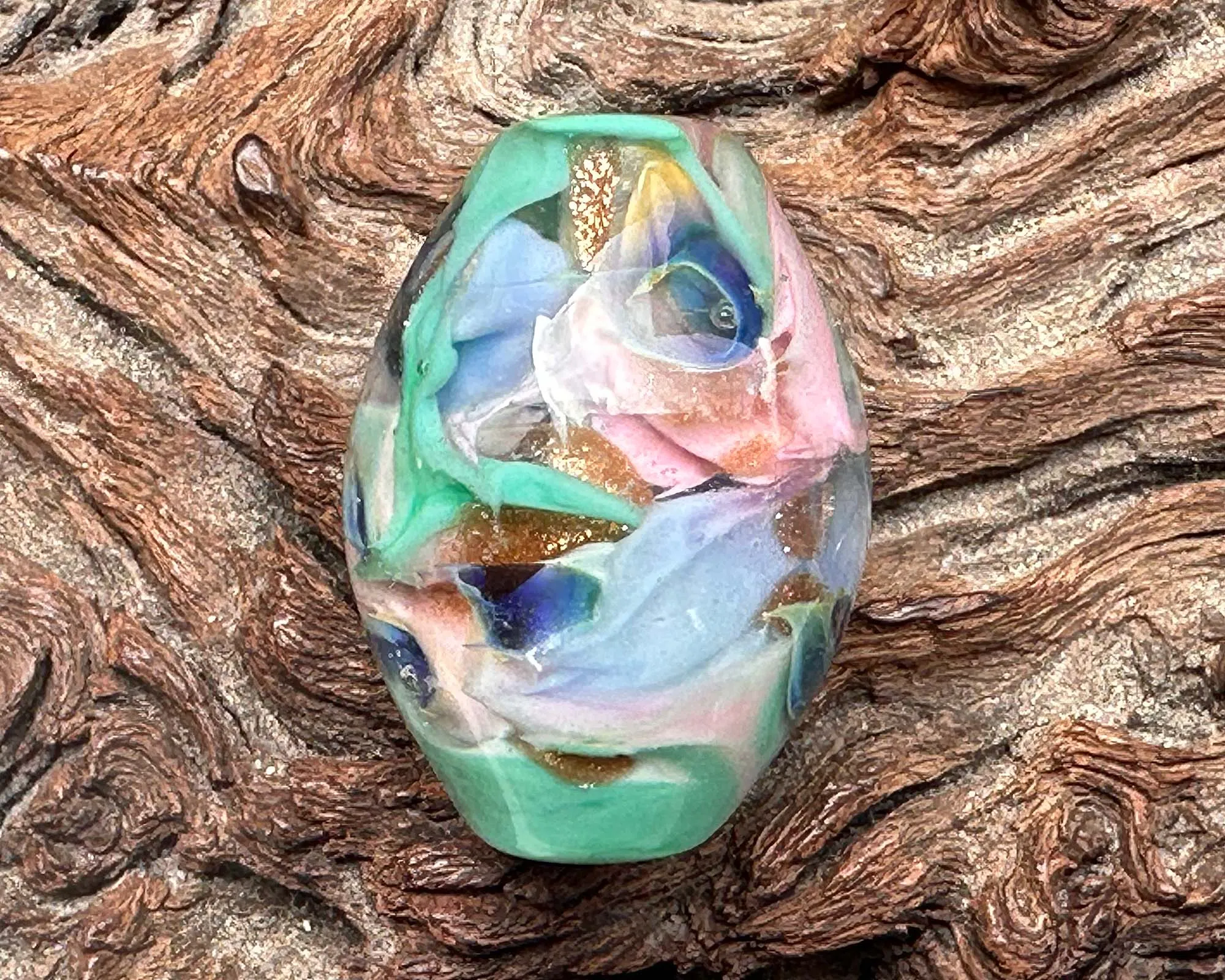 Peacock Green Lampwork Focal Bead