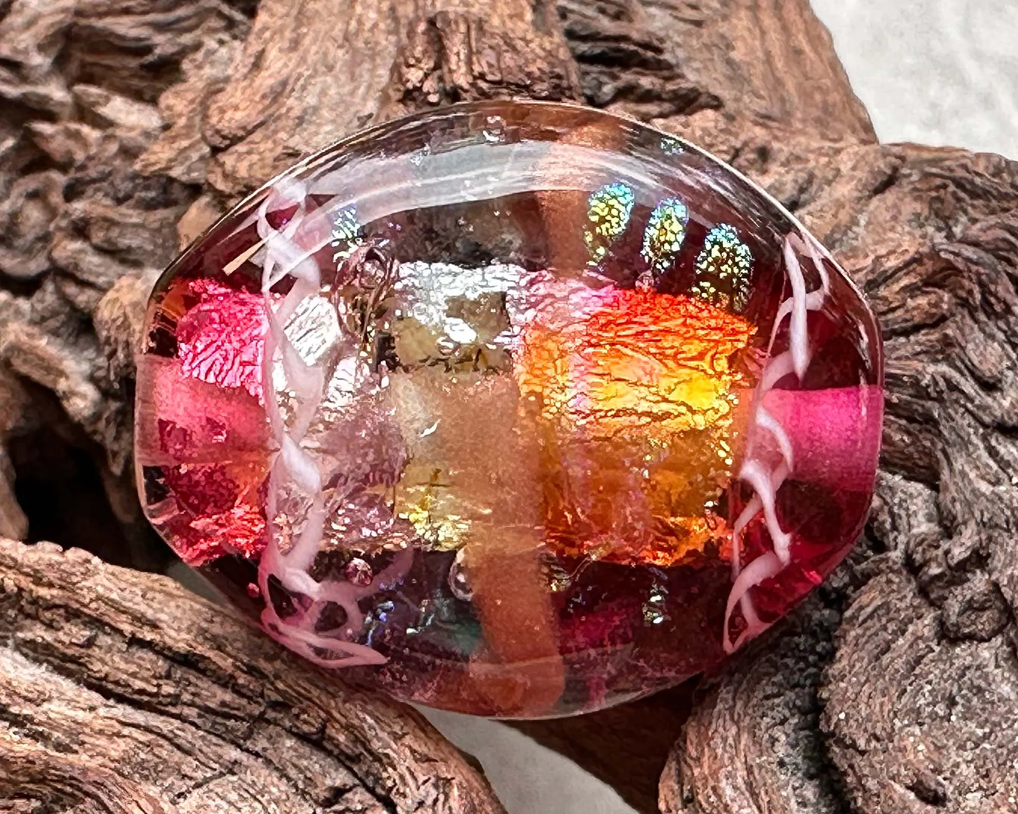 Pink Bling Dichroic Lampwork Focal Bead SRA