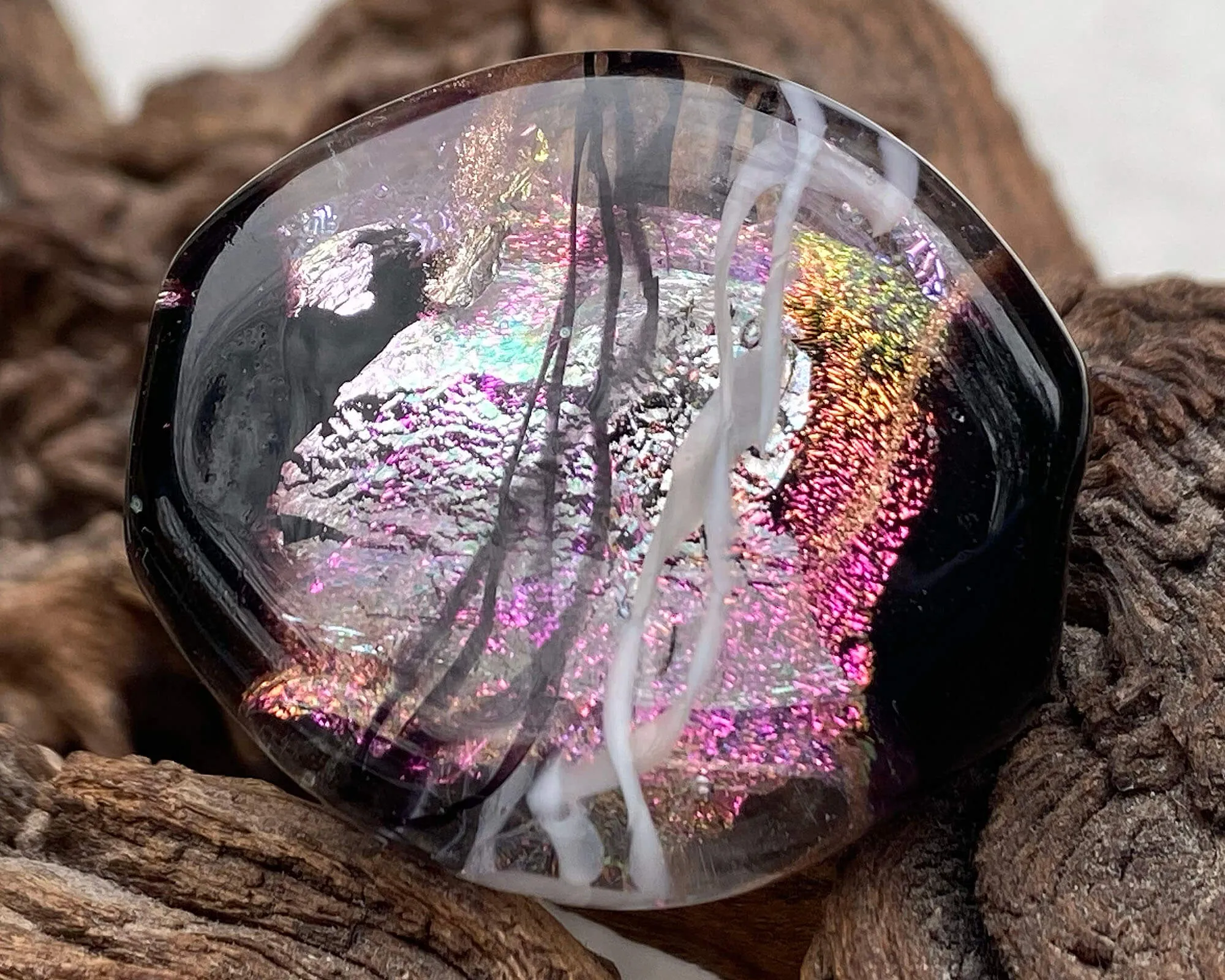 Pink Dichroic Shimmer Lampwork Focal Bead SRA