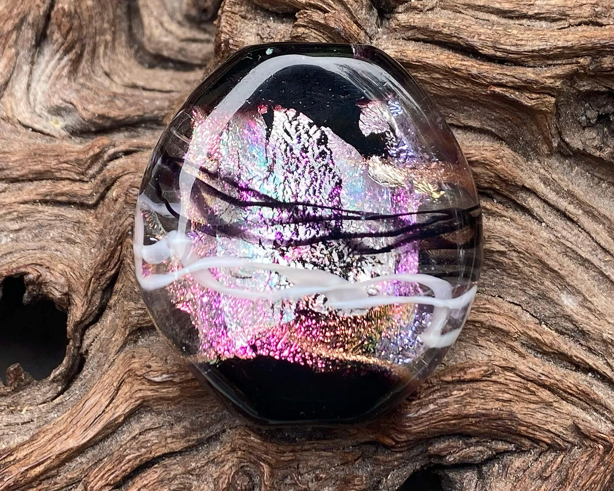 Pink Dichroic Shimmer Lampwork Focal Bead SRA