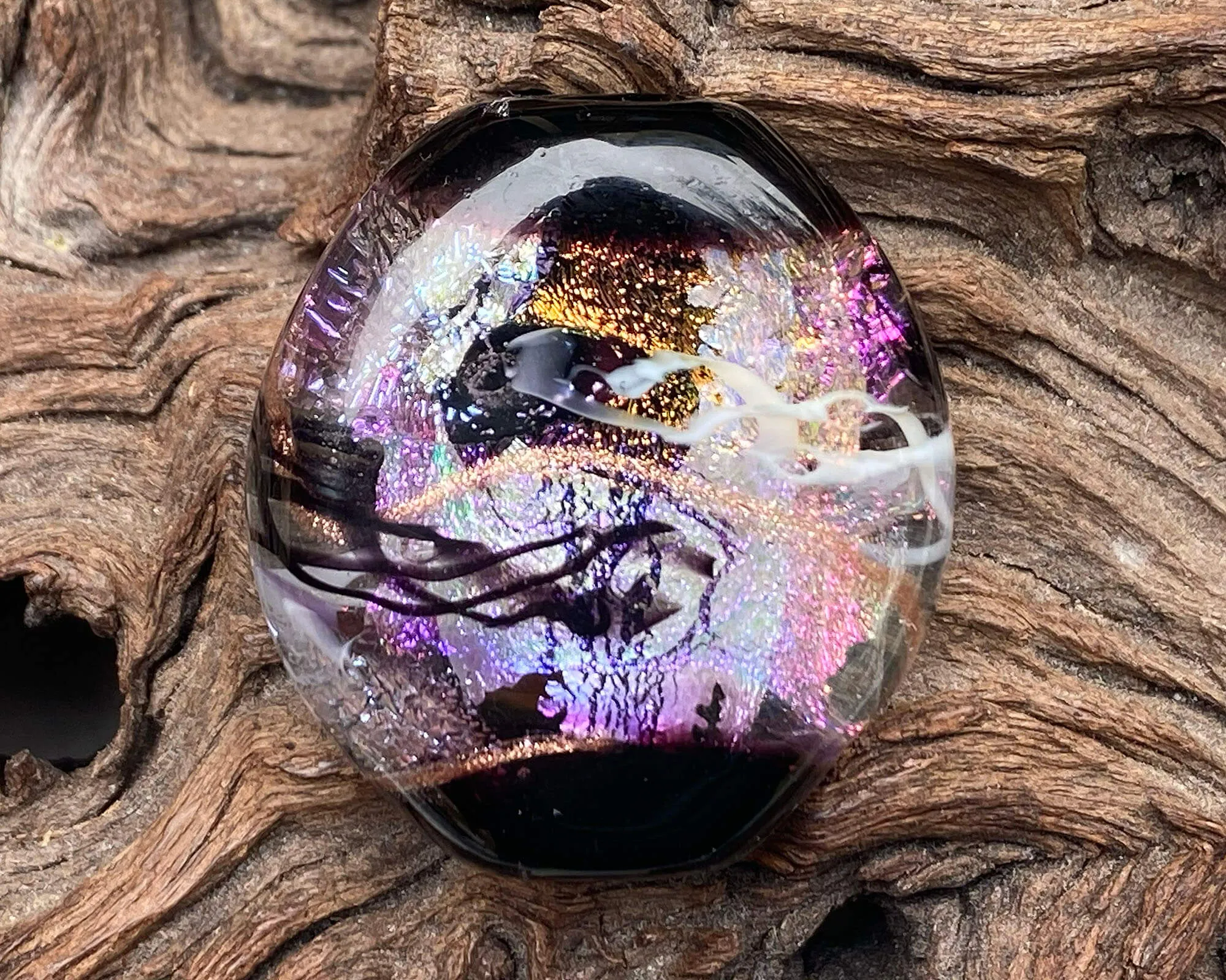 Pink Dichroic Shimmer Lampwork Focal Bead SRA