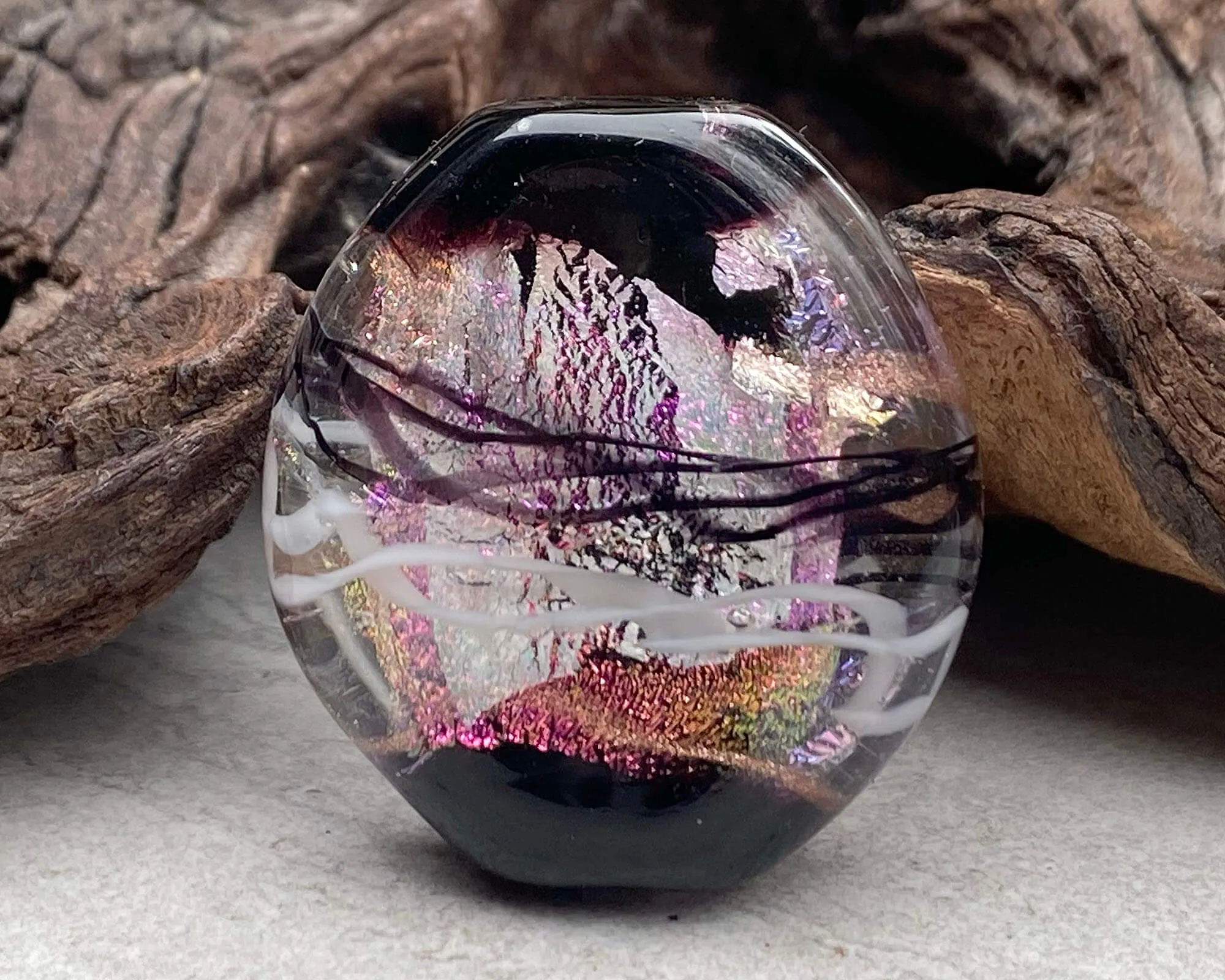 Pink Dichroic Shimmer Lampwork Focal Bead SRA