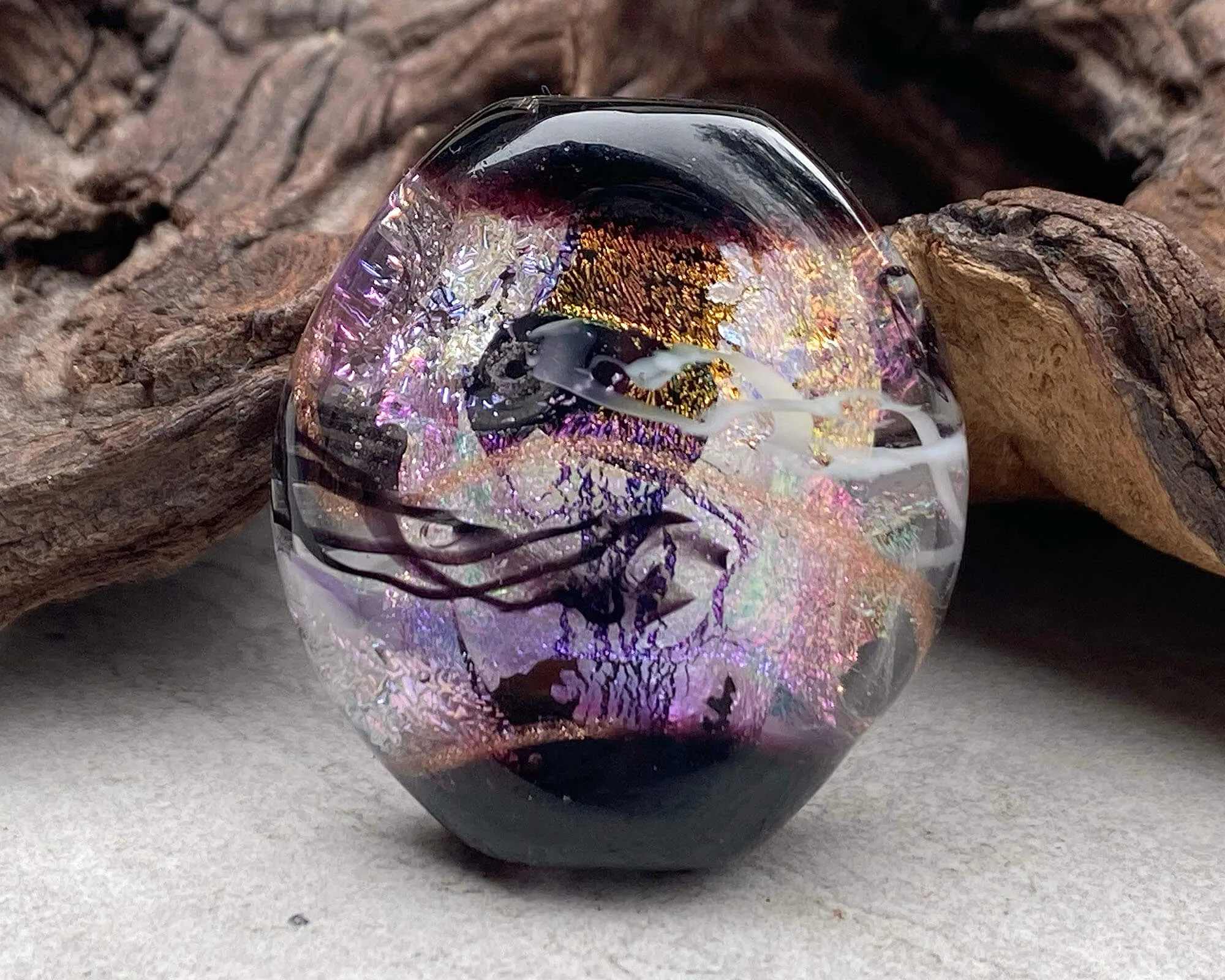 Pink Dichroic Shimmer Lampwork Focal Bead SRA