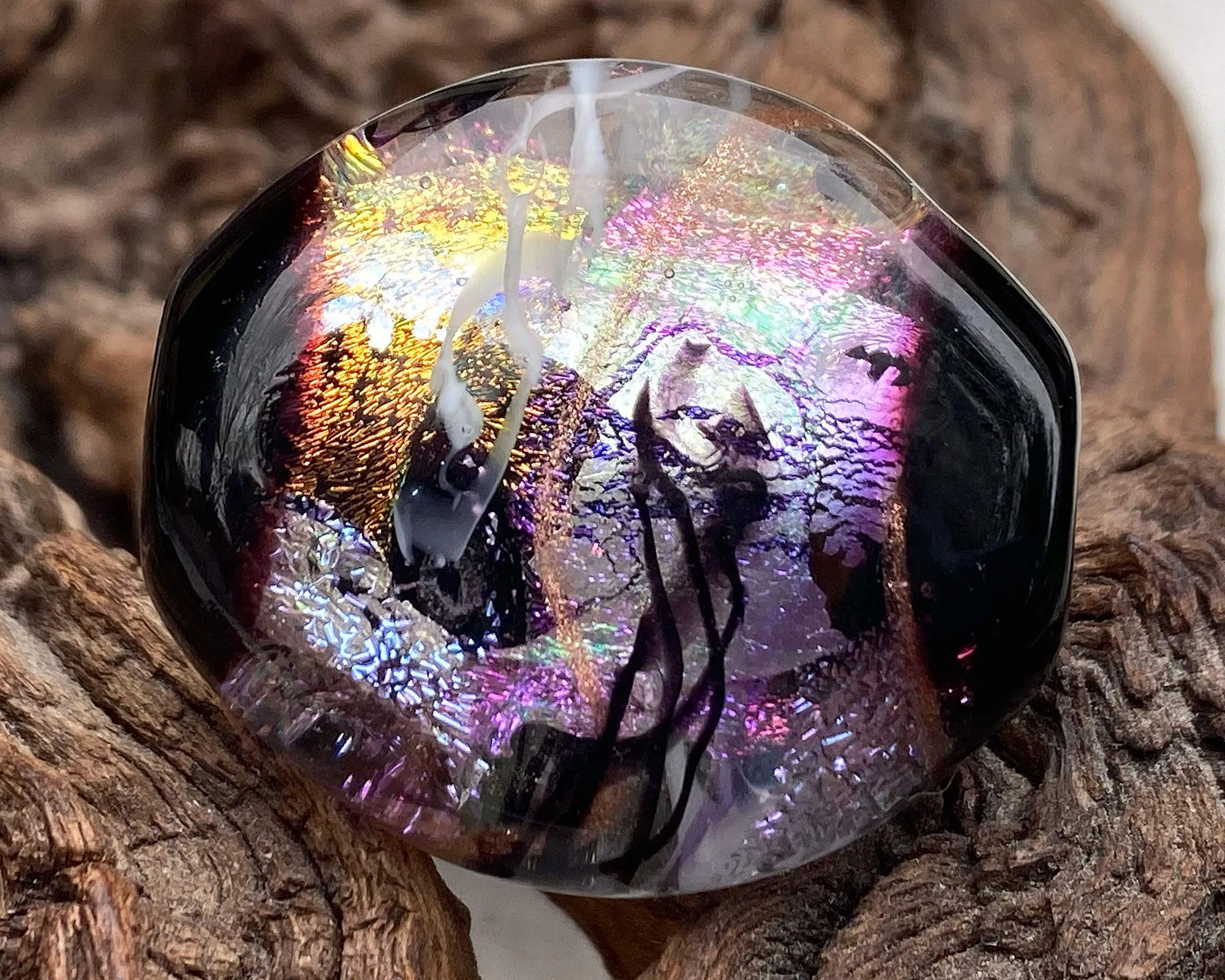 Pink Dichroic Shimmer Lampwork Focal Bead SRA