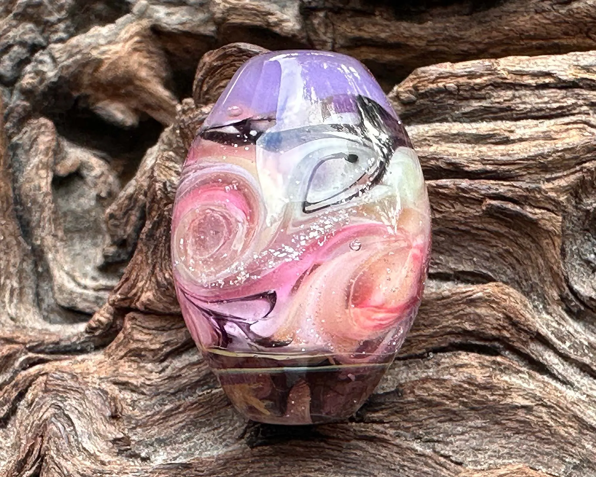 Pink Swirl Shimmer Lampwork Focal Bead SRA