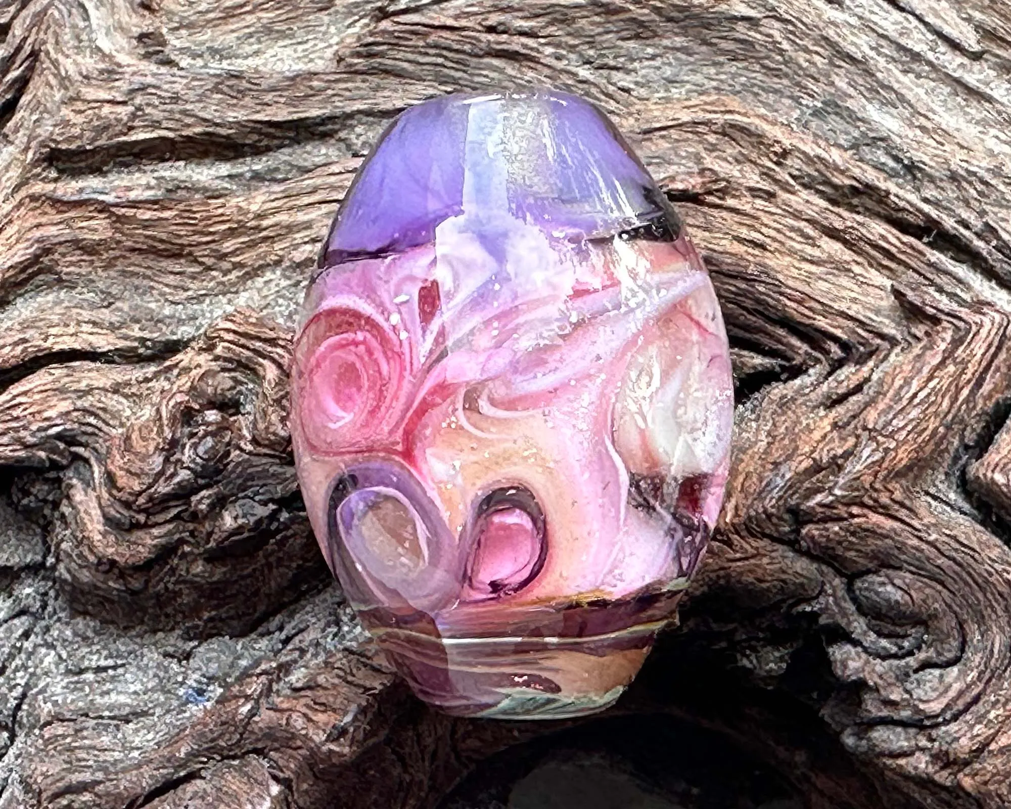 Pink Swirl Shimmer Lampwork Focal Bead SRA