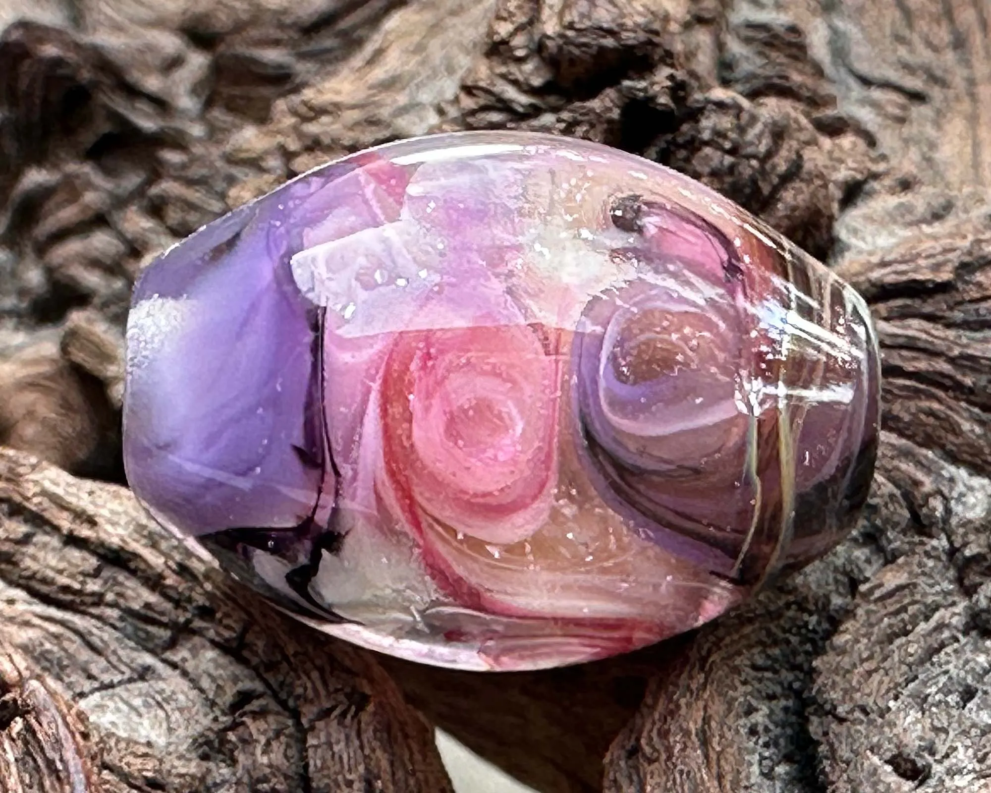 Pink Swirl Shimmer Lampwork Focal Bead SRA