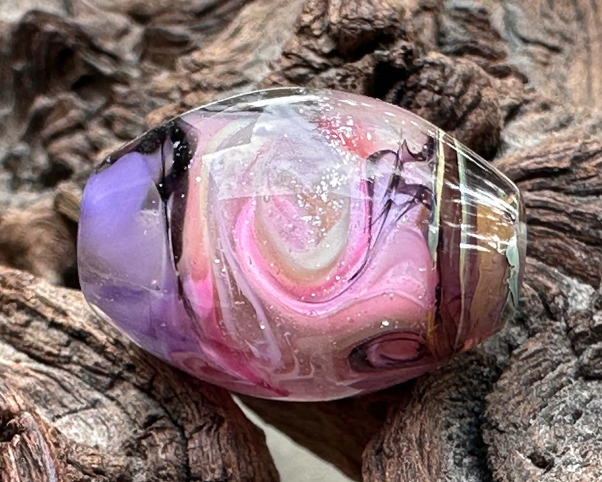 Pink Swirl Shimmer Lampwork Focal Bead SRA