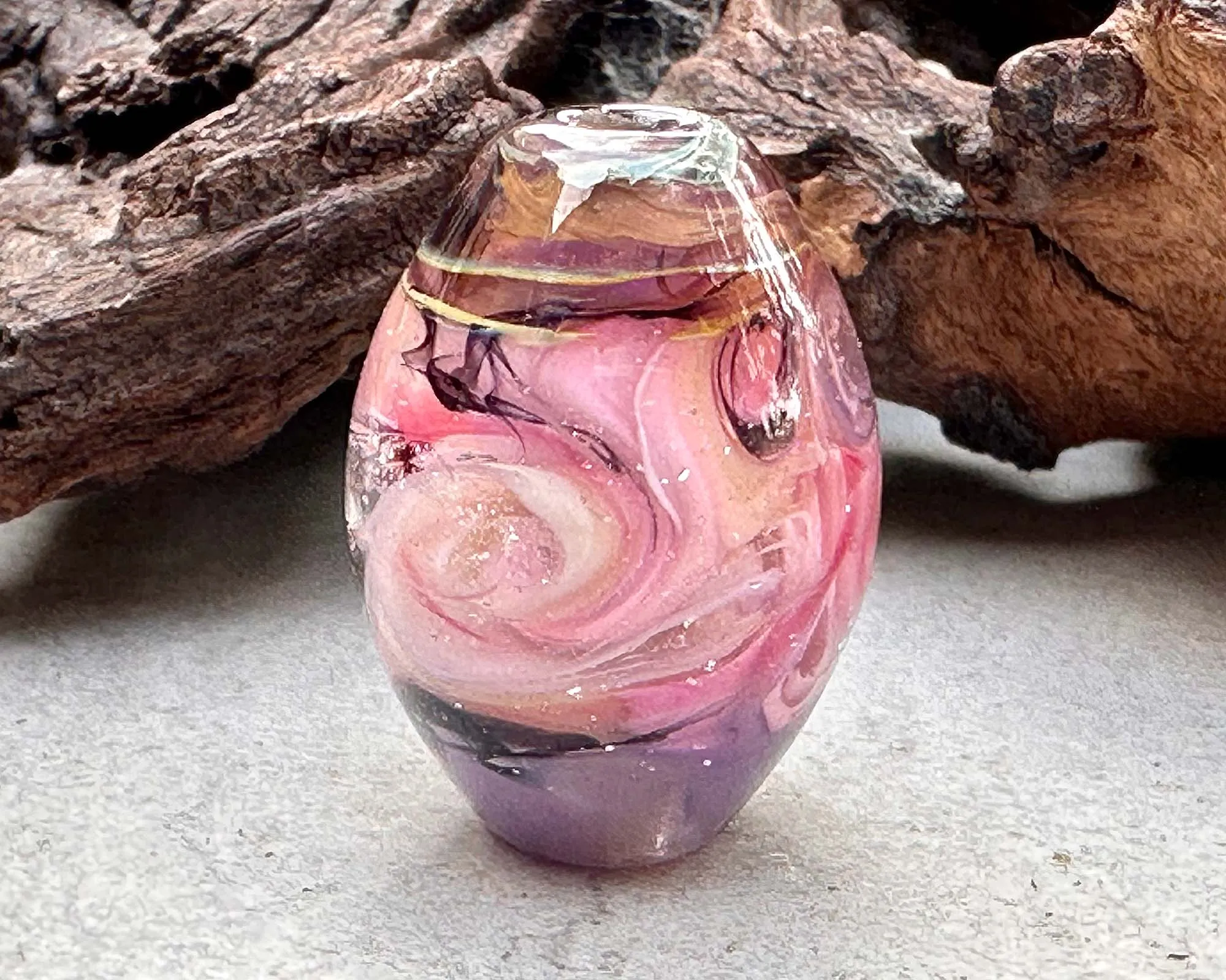 Pink Swirl Shimmer Lampwork Focal Bead SRA