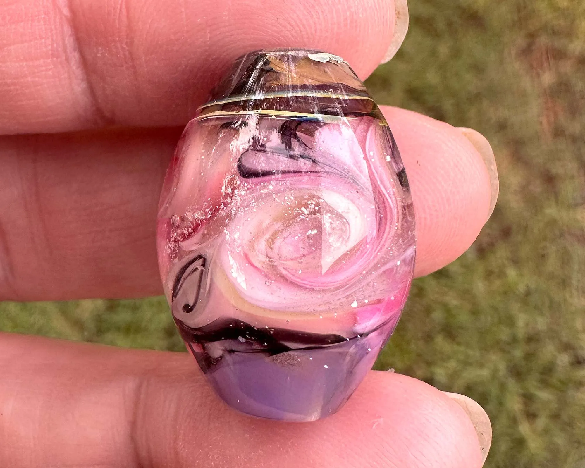 Pink Swirl Shimmer Lampwork Focal Bead SRA