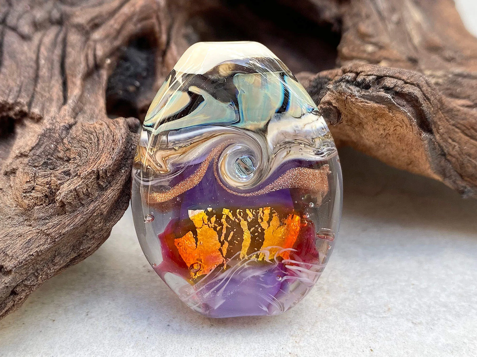 Purple Fire Organic Lampwork Focal Bead SRA