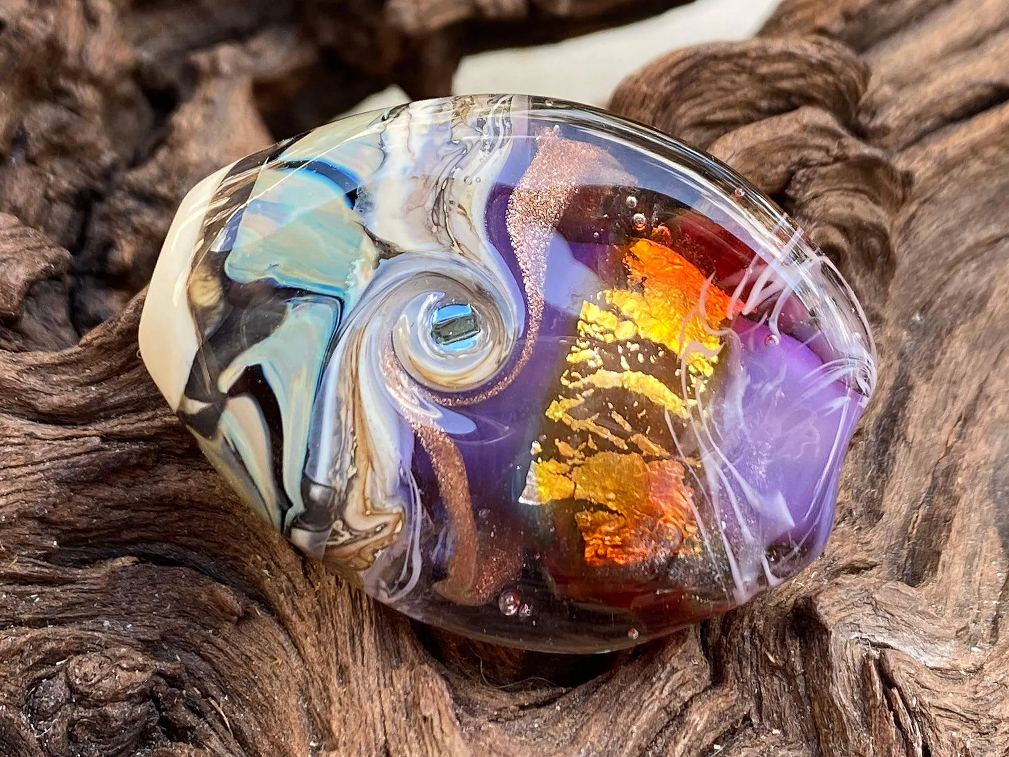 Purple Fire Organic Lampwork Focal Bead SRA