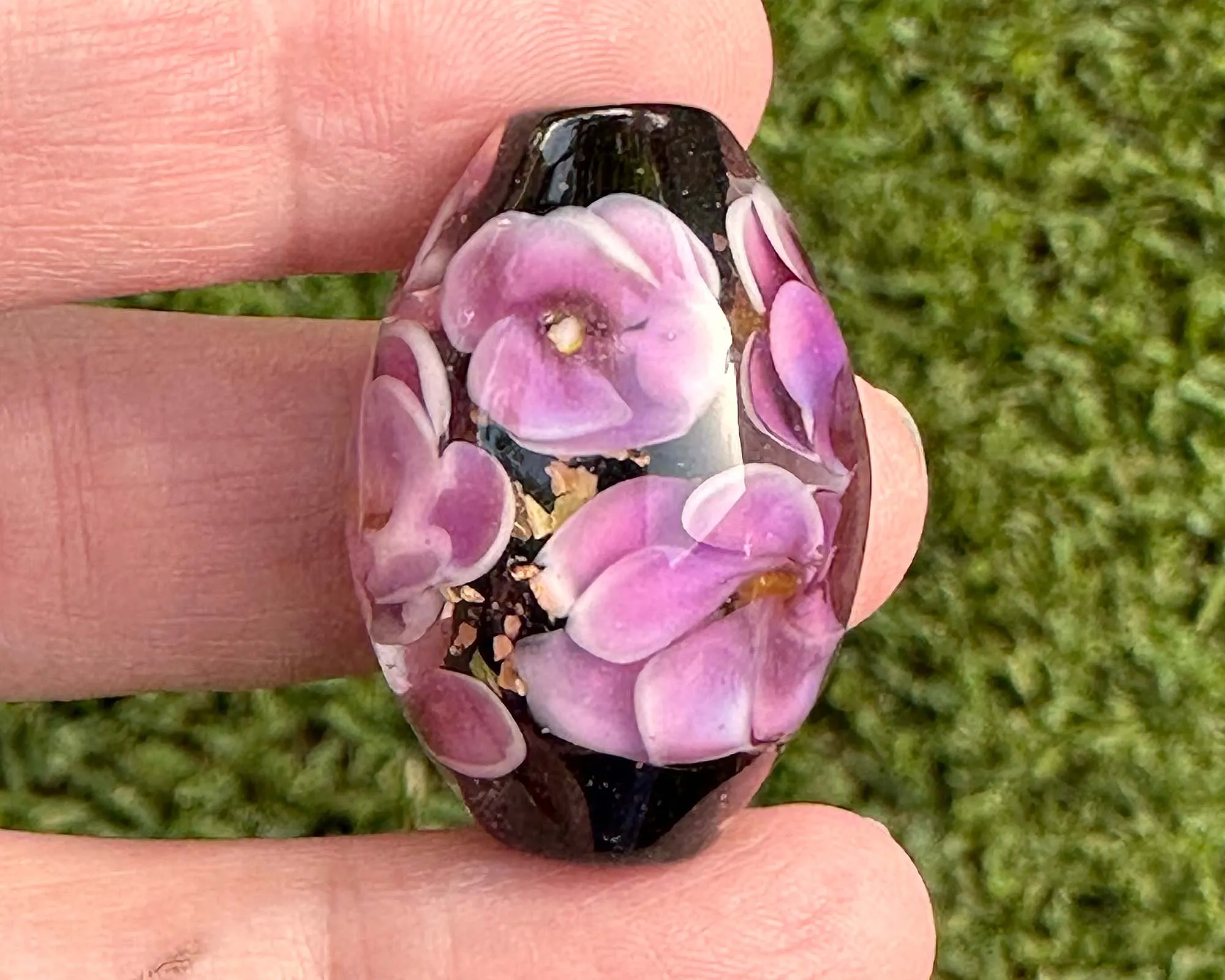 Purple Floral Mica Lampwork Focal Bead SRA