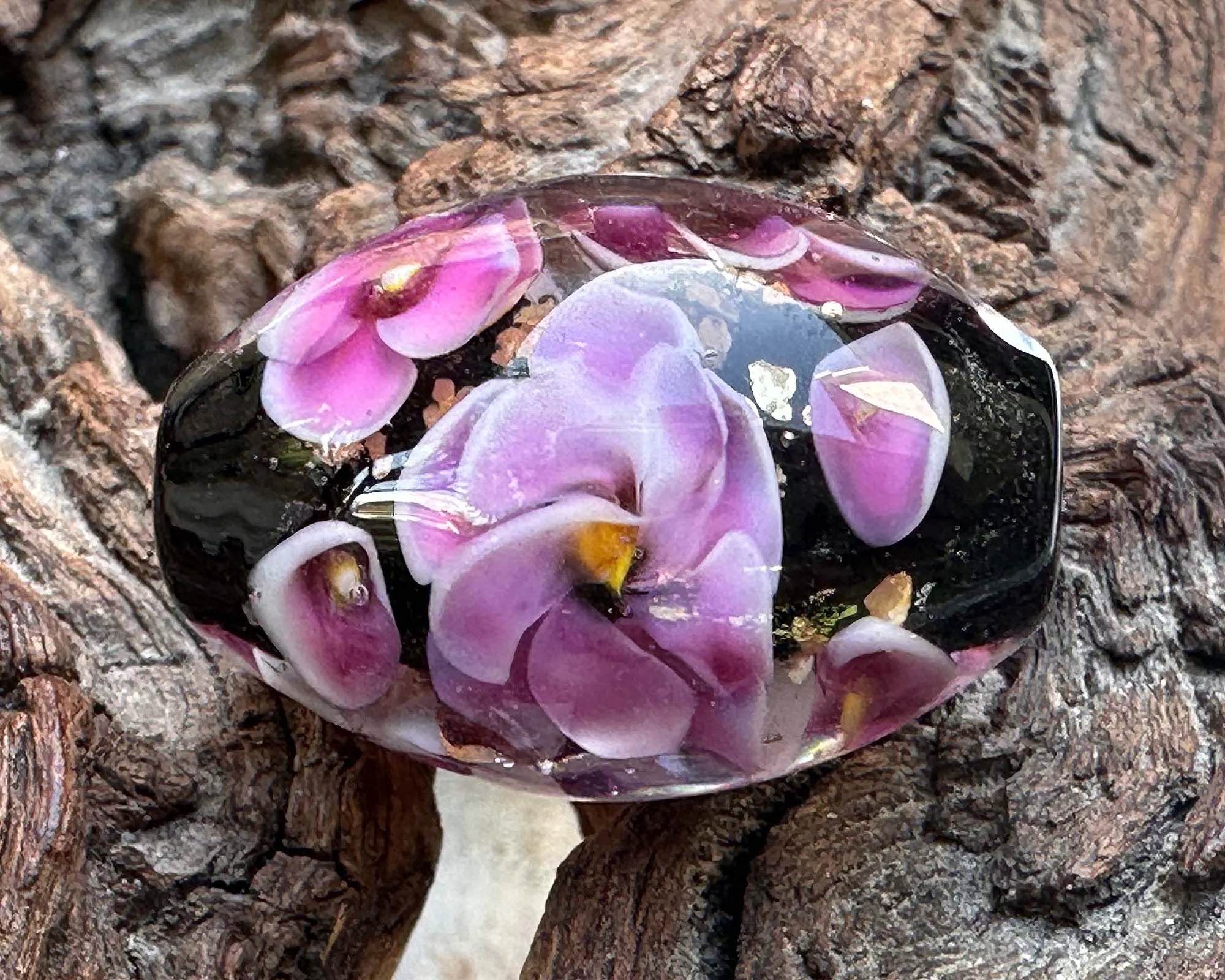 Purple Floral Mica Lampwork Focal Bead SRA