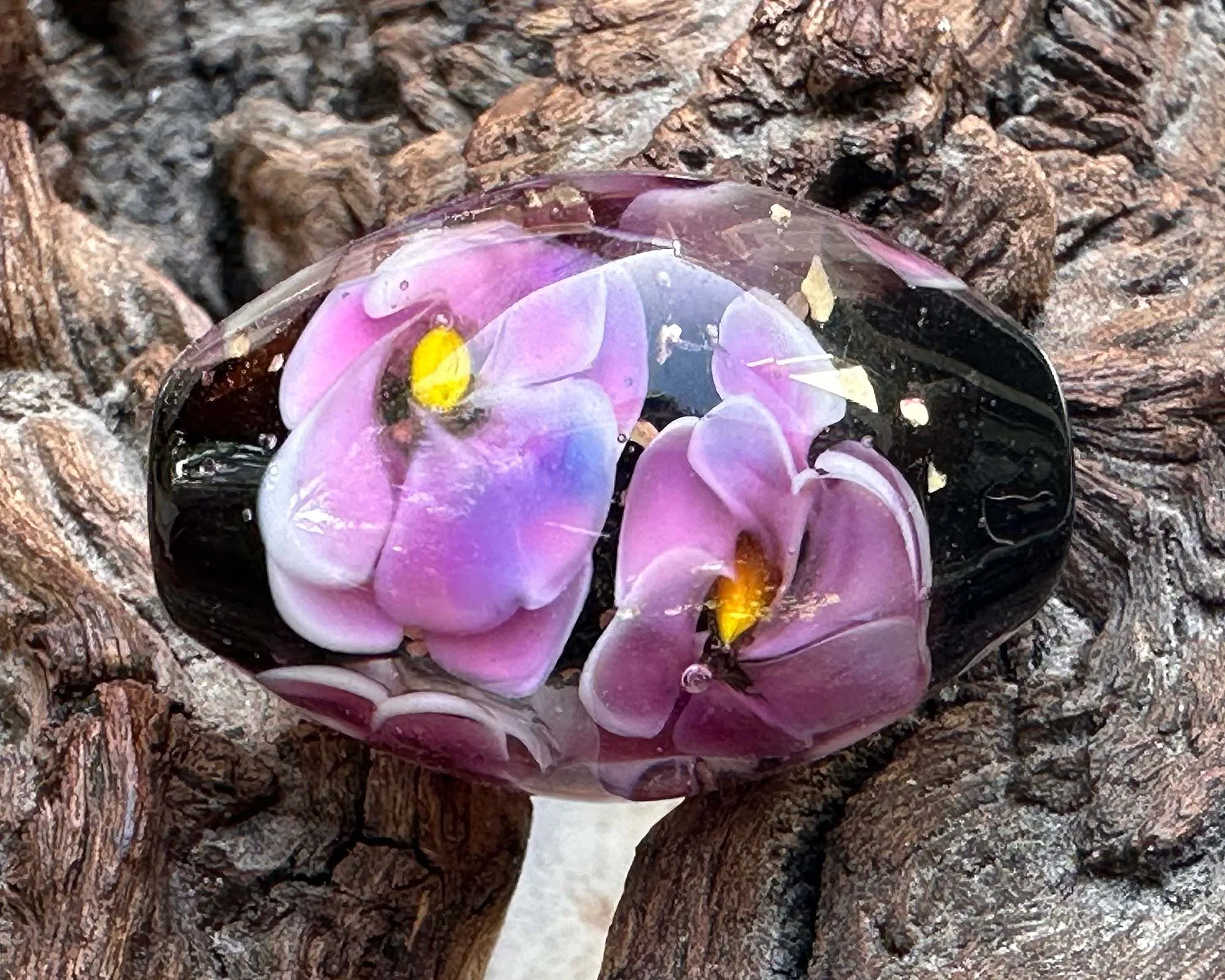 Purple Floral Mica Lampwork Focal Bead SRA