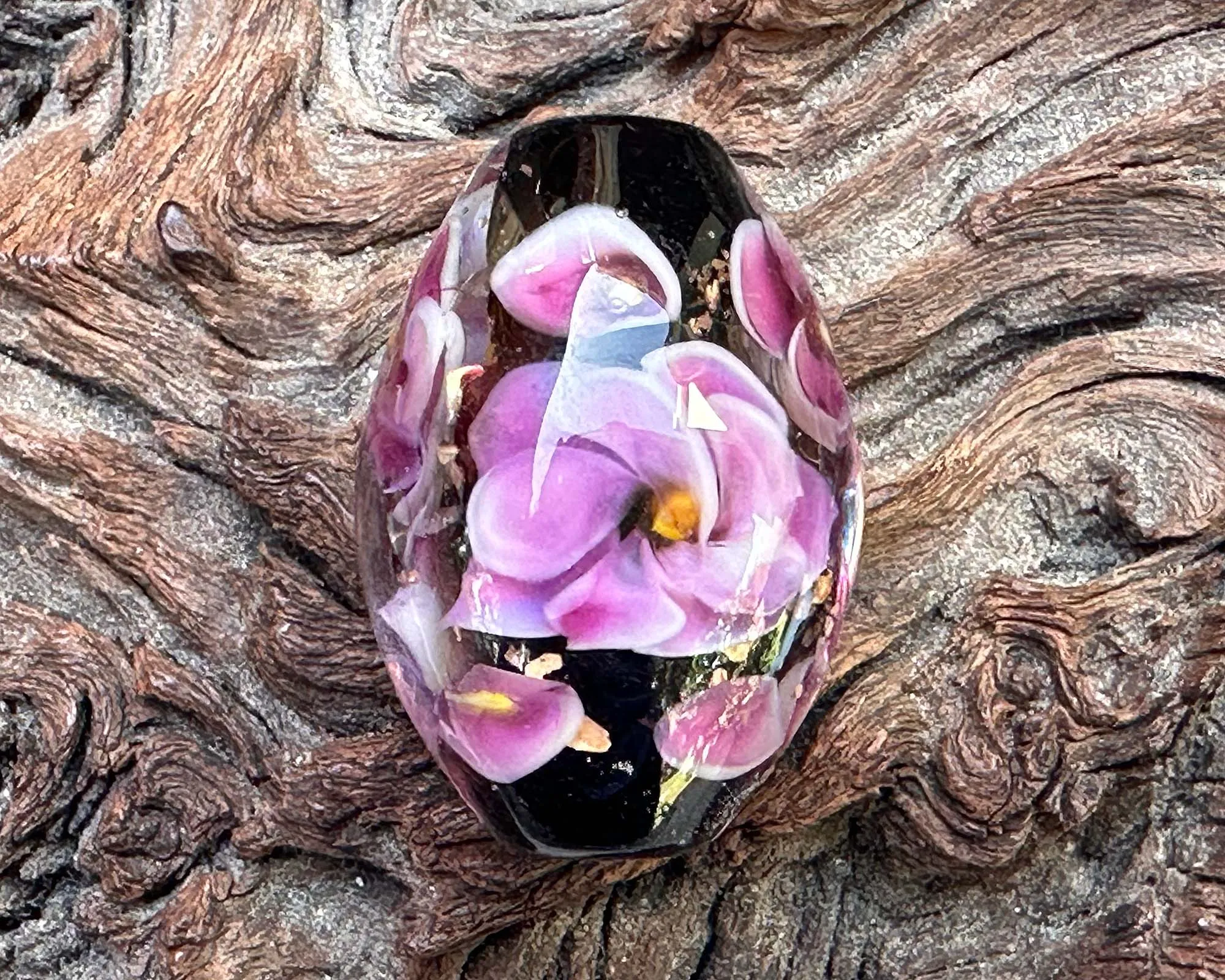 Purple Floral Mica Lampwork Focal Bead SRA