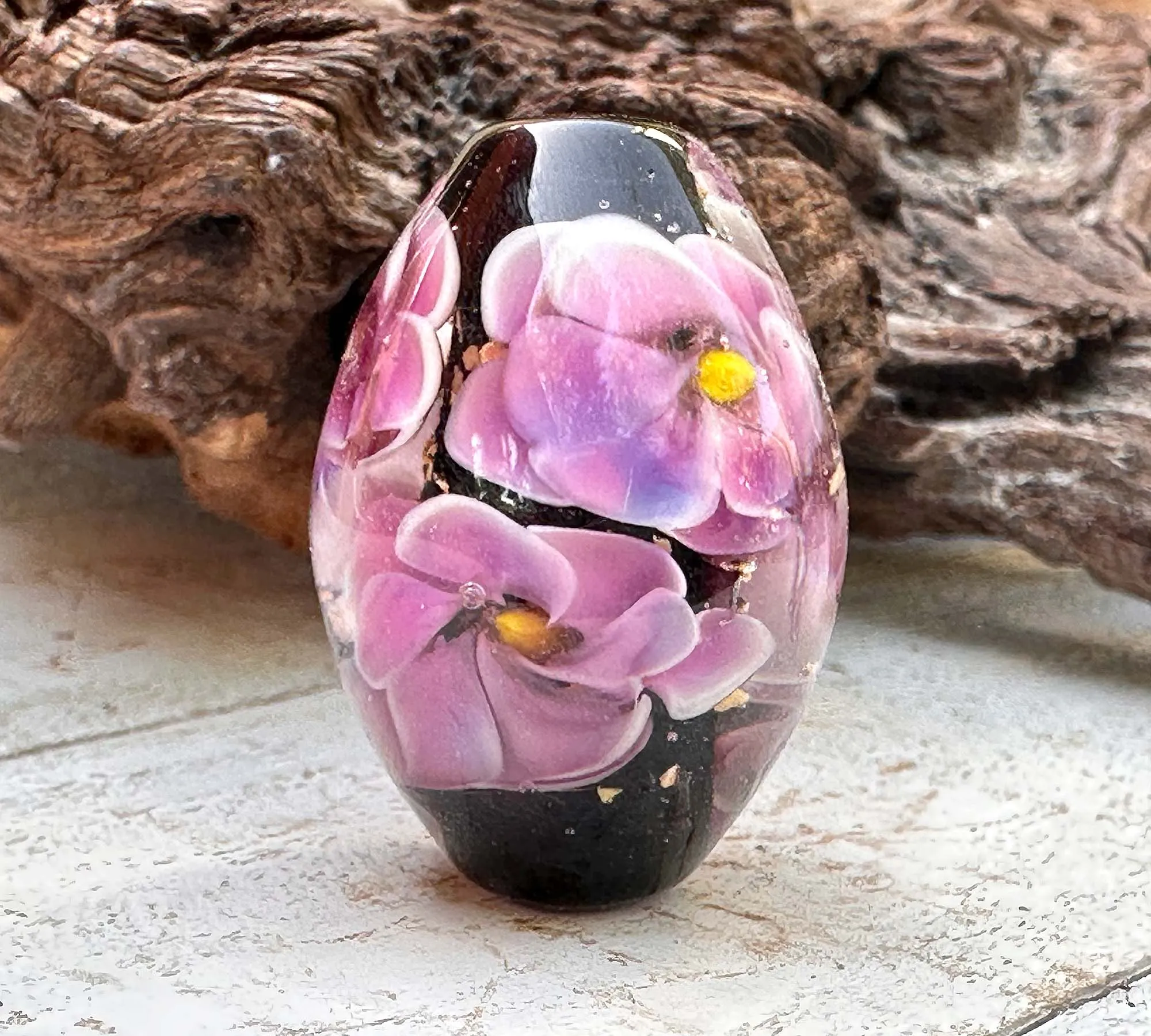 Purple Floral Mica Lampwork Focal Bead SRA