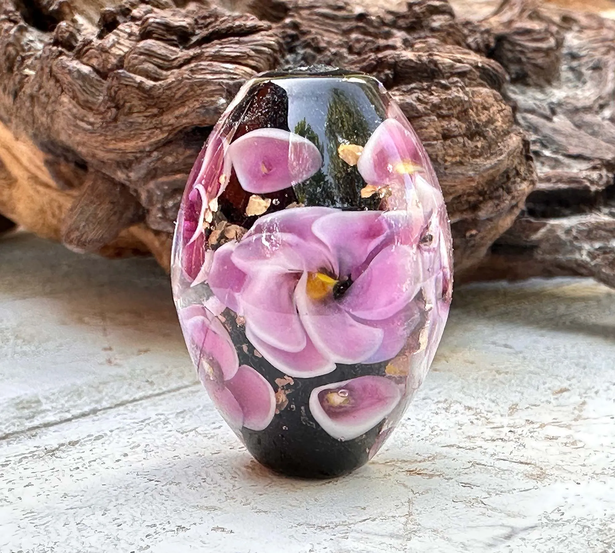 Purple Floral Mica Lampwork Focal Bead SRA