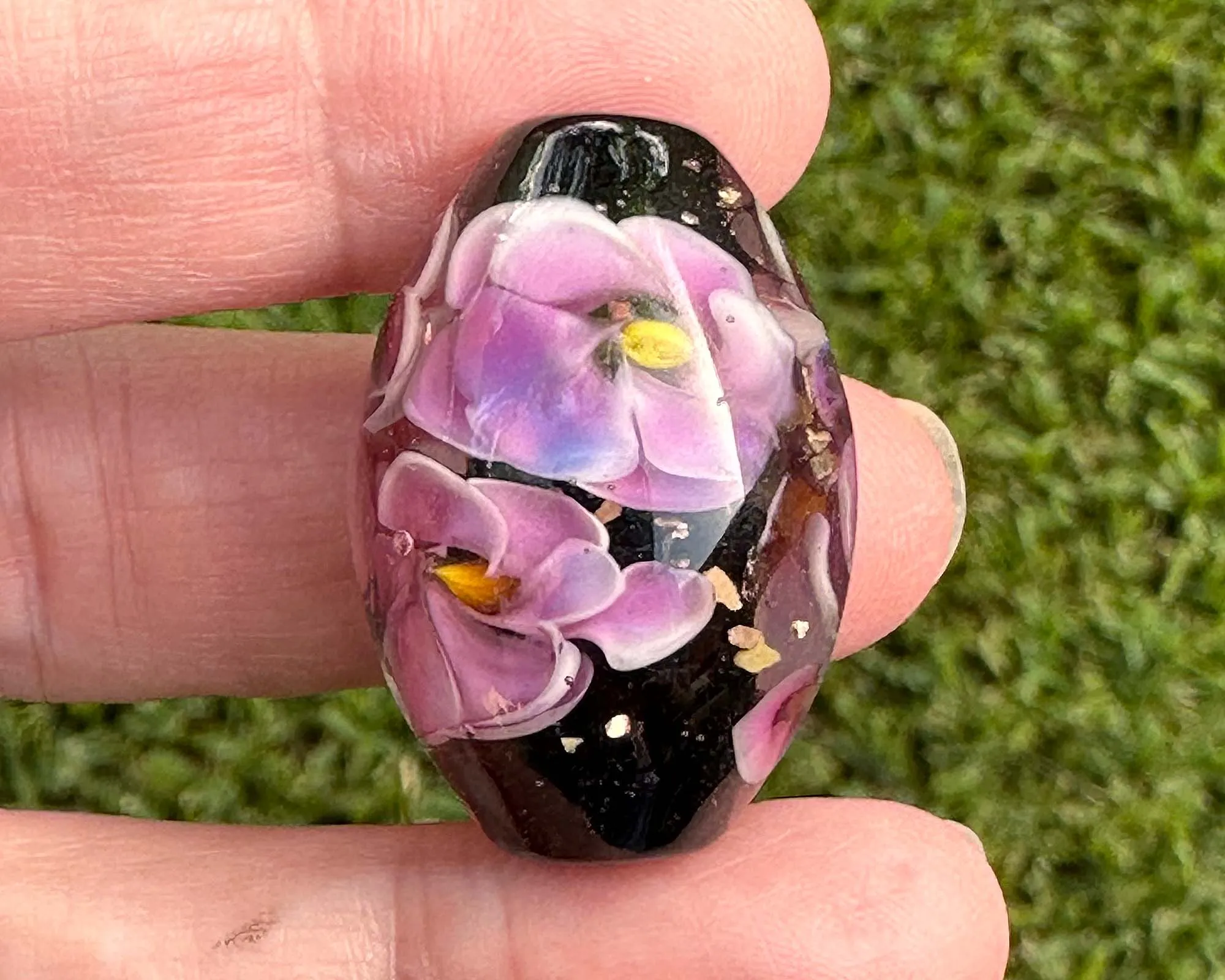 Purple Floral Mica Lampwork Focal Bead SRA