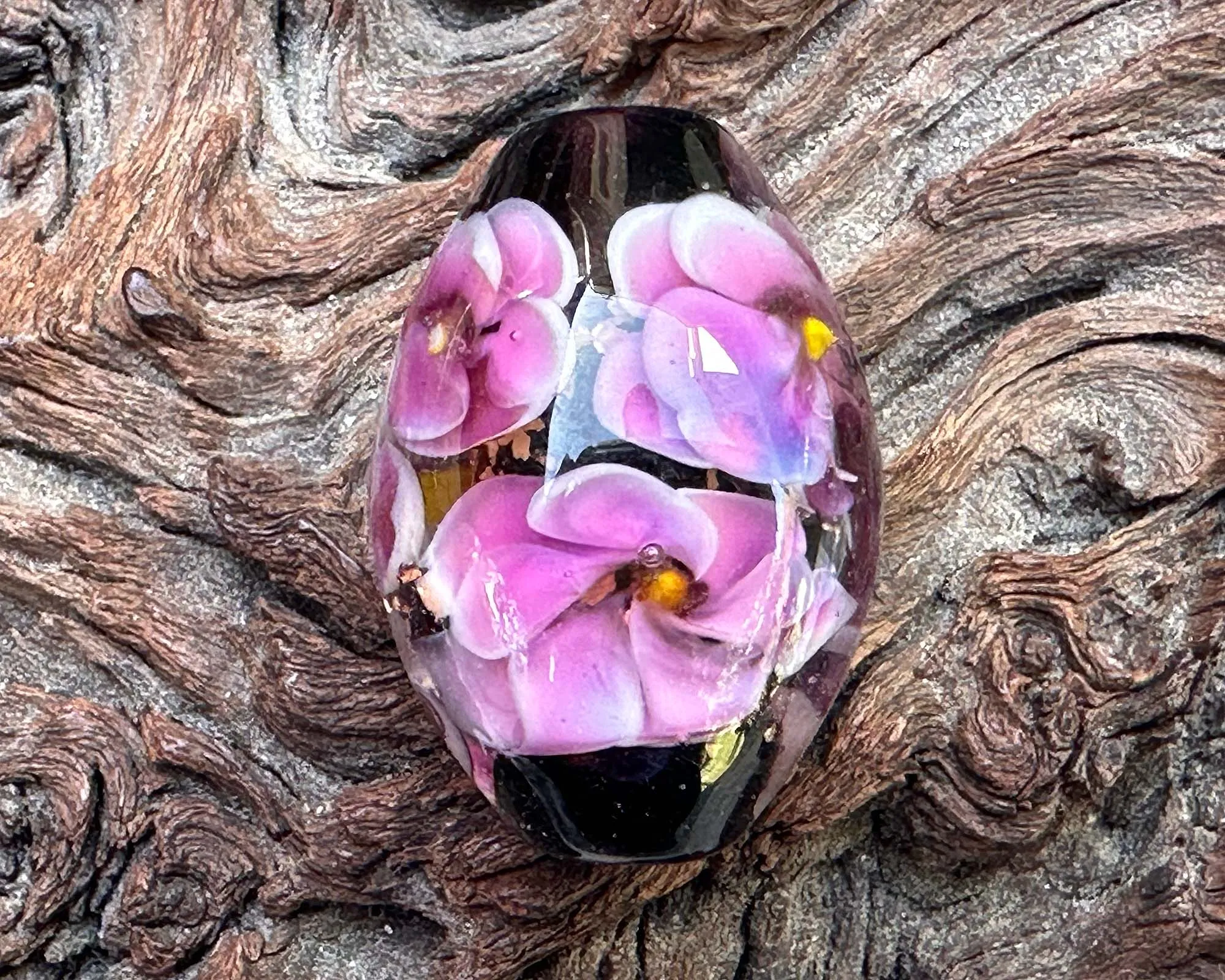 Purple Floral Mica Lampwork Focal Bead SRA