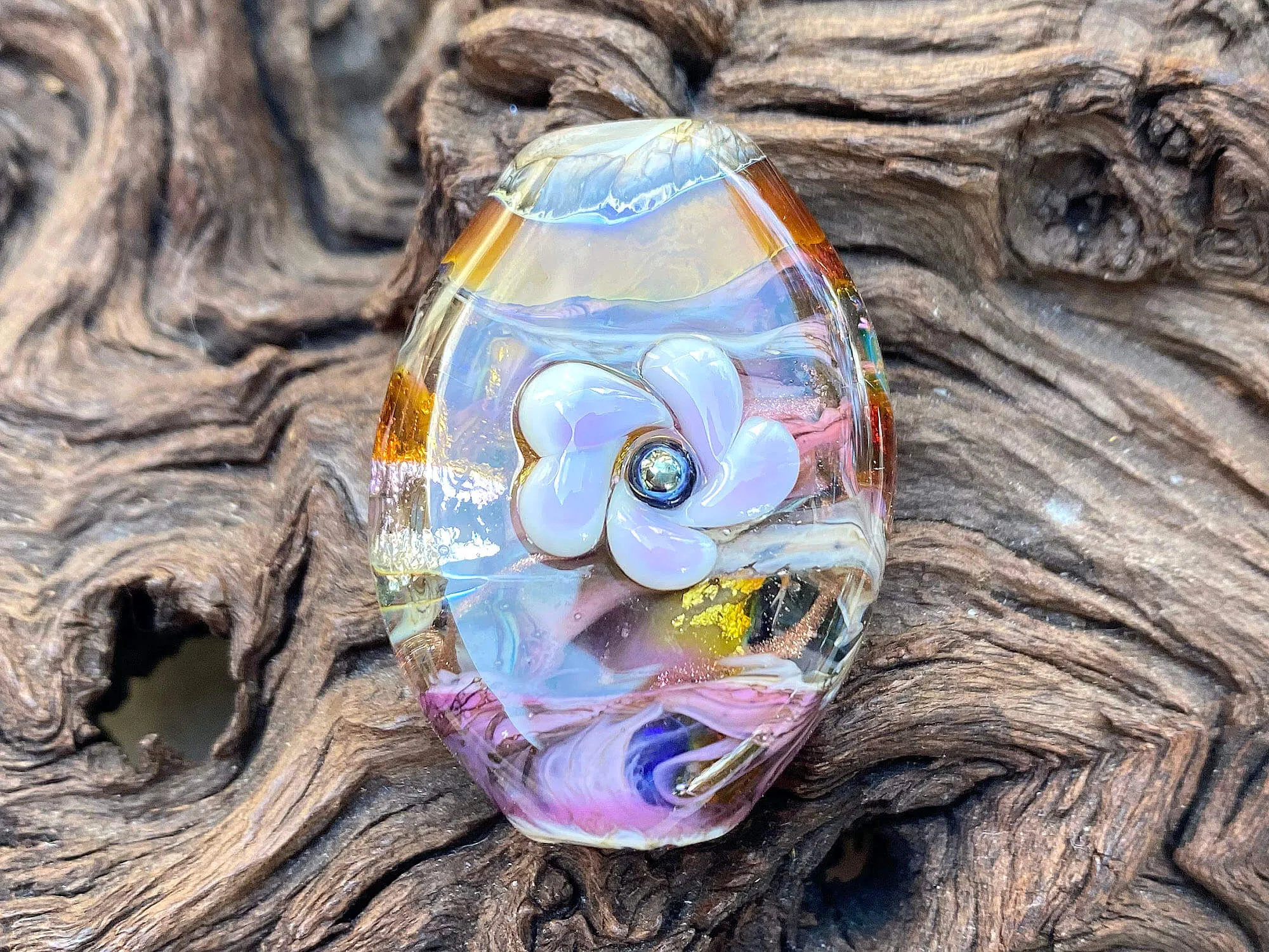 Purple Floral Organic Lampwork Focal Bead SRA