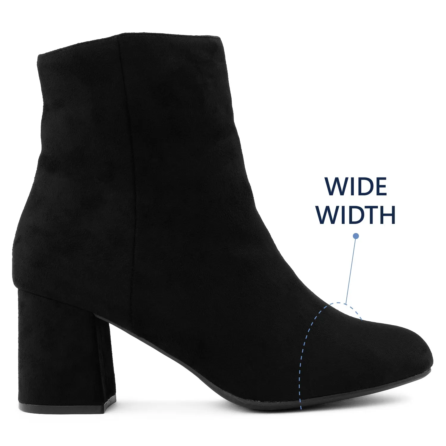 "Wide Width" Block Heel Ankle Boots - Plus Size Friendly BLACK SUEDE