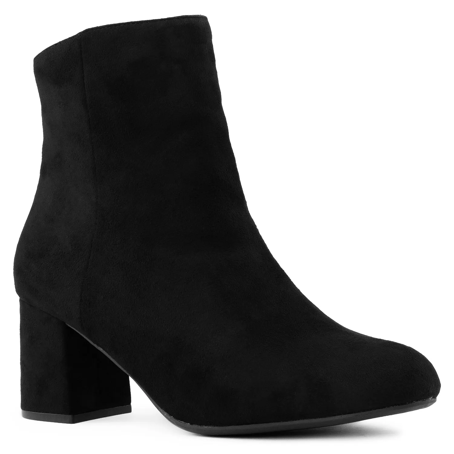 "Wide Width" Block Heel Ankle Boots - Plus Size Friendly BLACK SUEDE