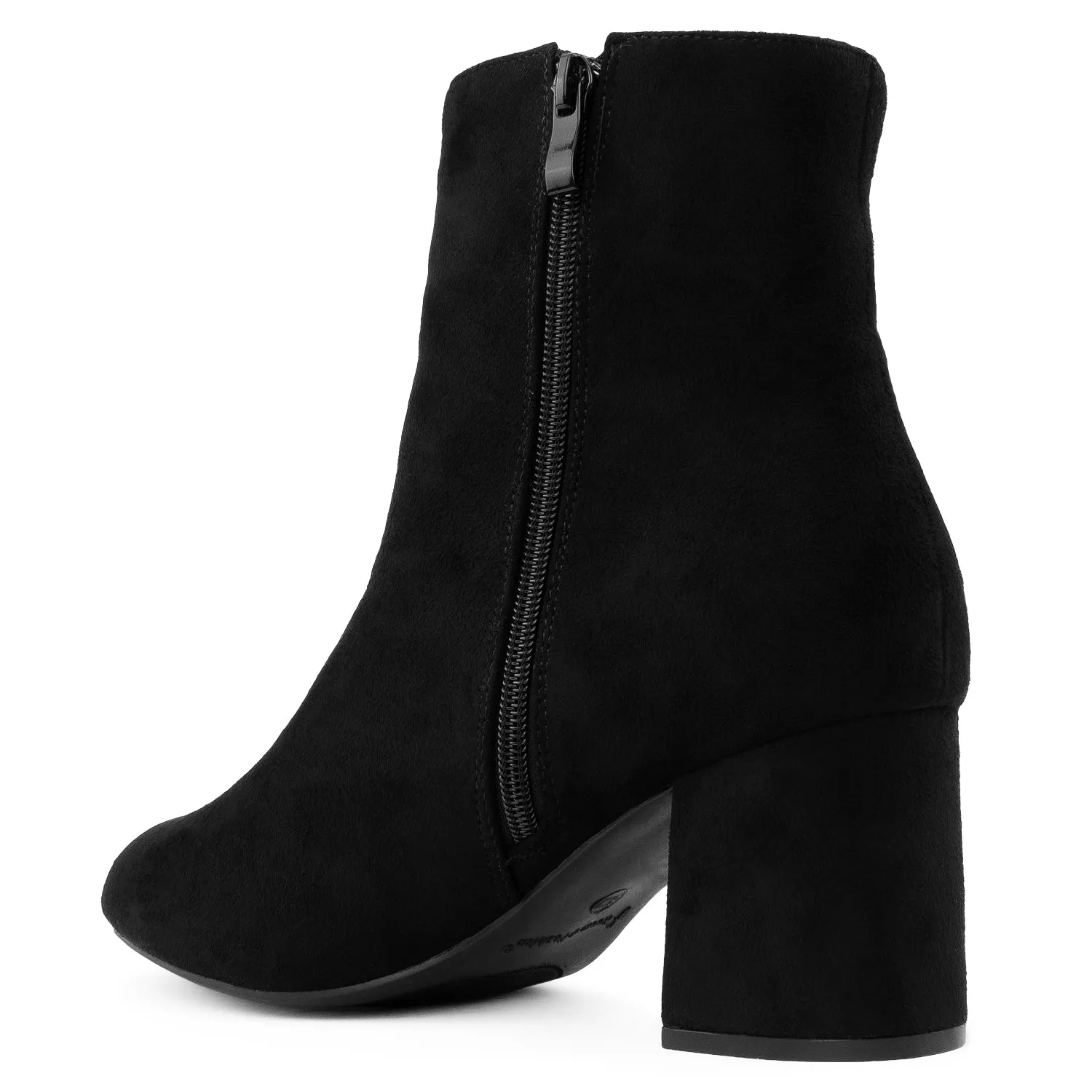 "Wide Width" Block Heel Ankle Boots - Plus Size Friendly BLACK SUEDE