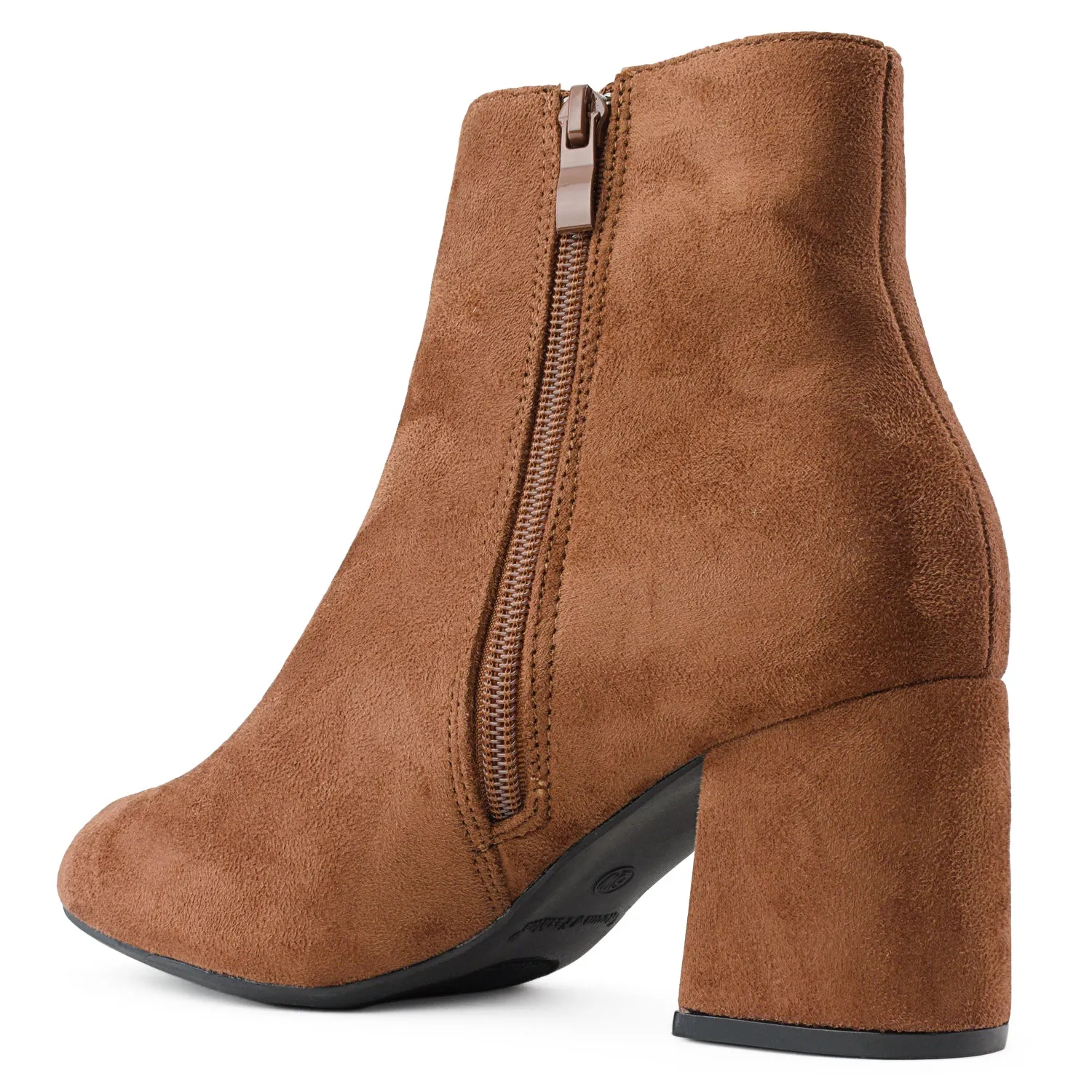 "Wide Width" Block Heel Ankle Boots - Plus Size Friendly CHESTNUT