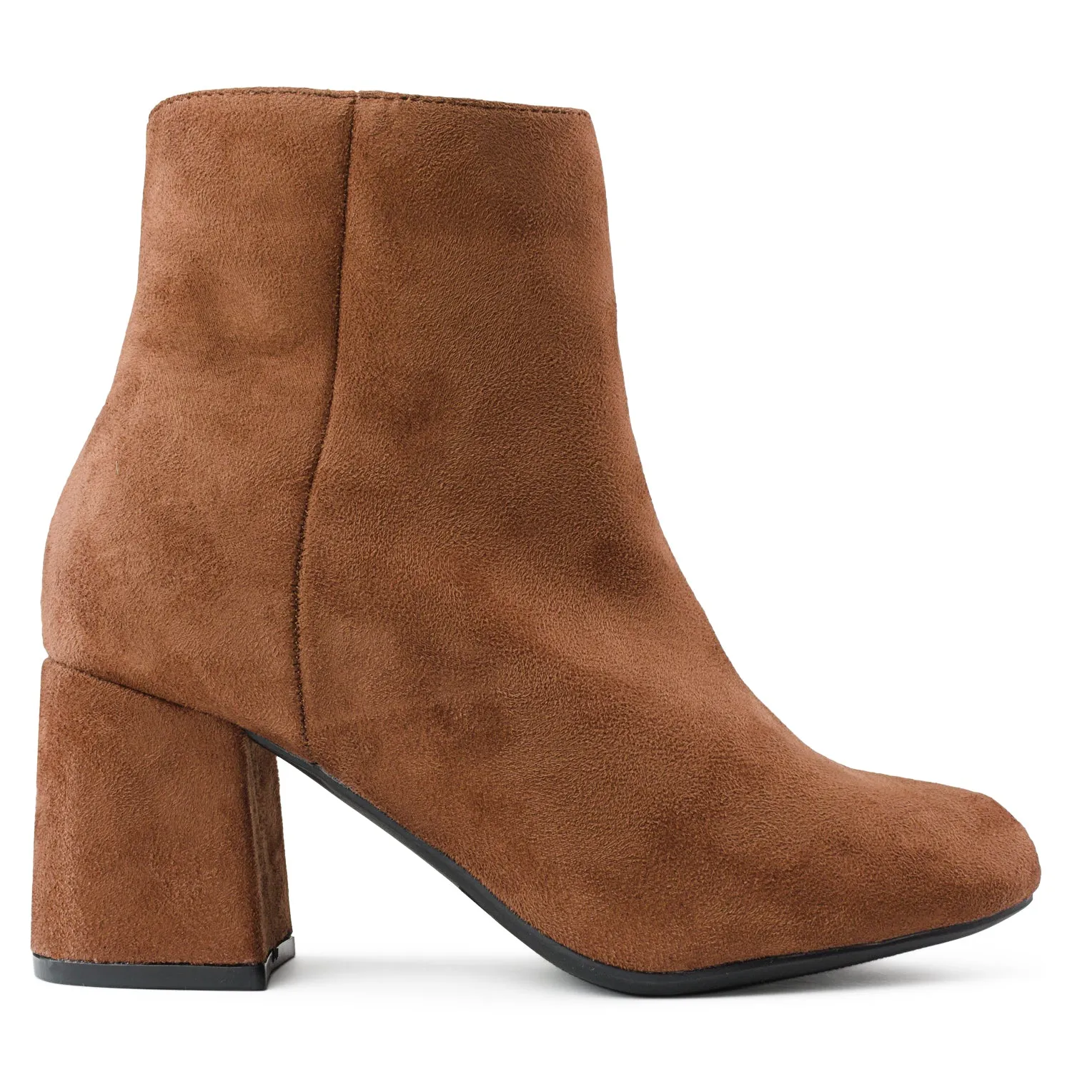 "Wide Width" Block Heel Ankle Boots - Plus Size Friendly CHESTNUT