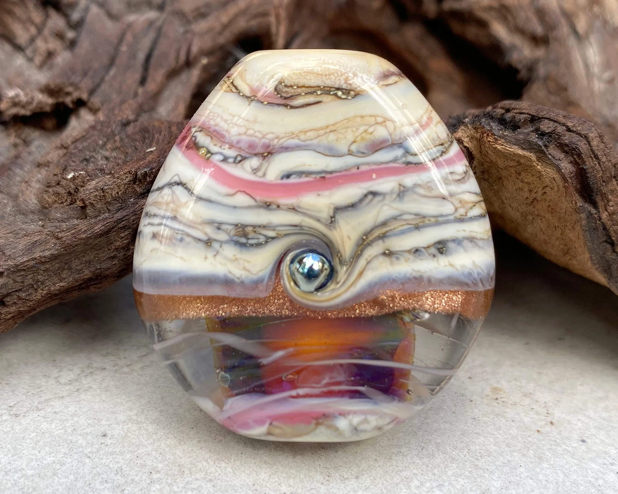 Rainbow Pink Organic Lampwork Focal Bead SRA