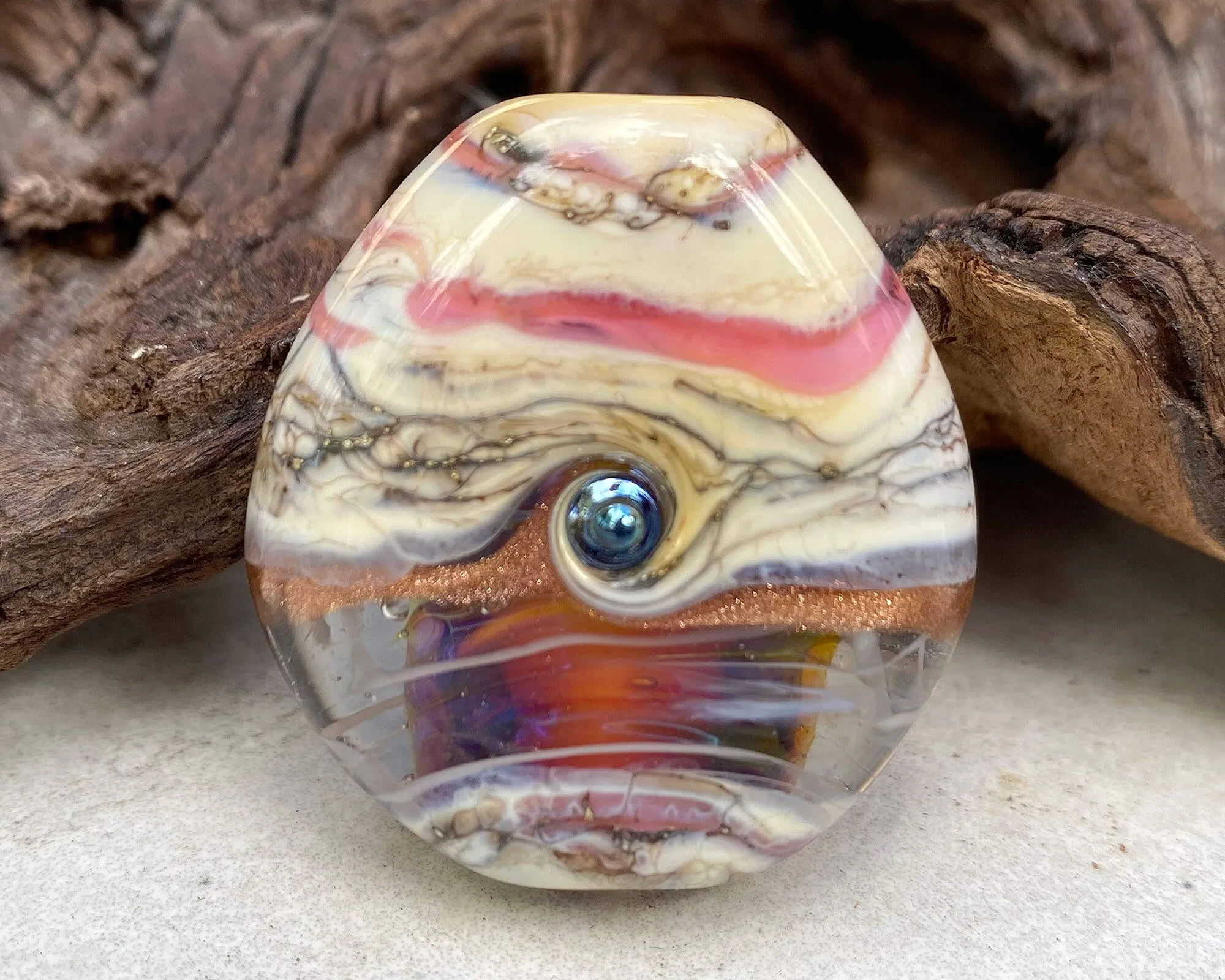 Rainbow Pink Organic Lampwork Focal Bead SRA