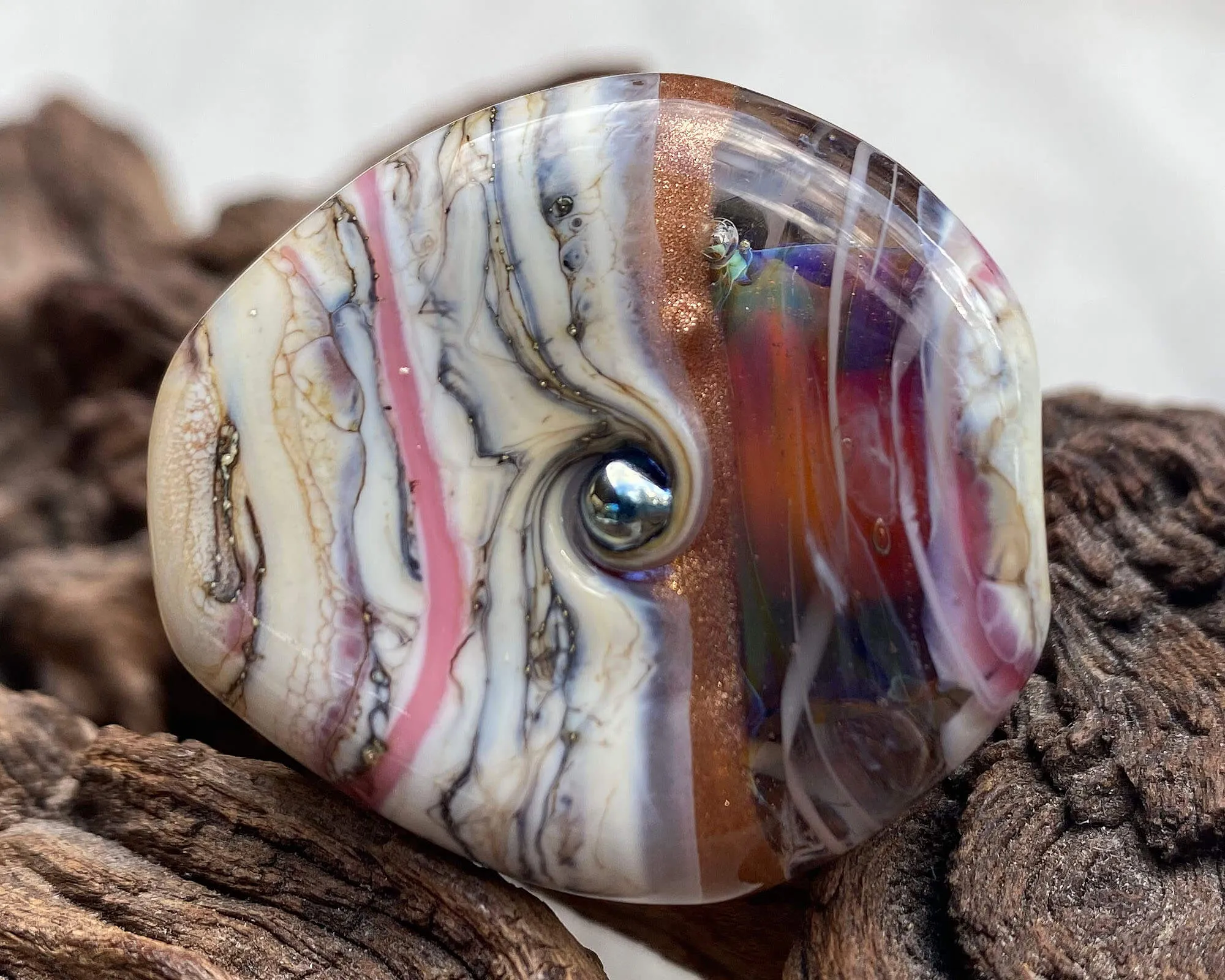 Rainbow Pink Organic Lampwork Focal Bead SRA