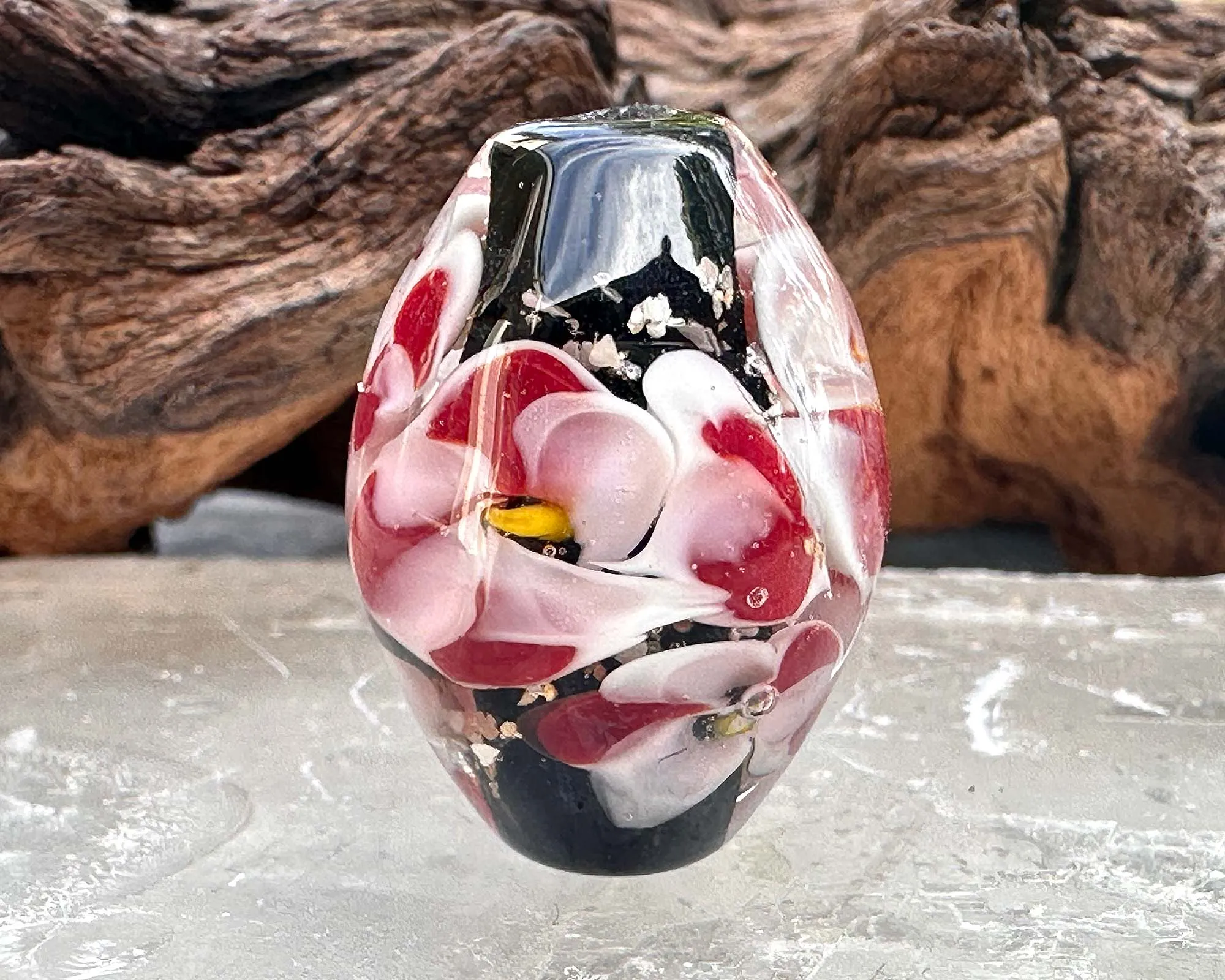 Red Pink Floral Lampwork Focal Bead SRA