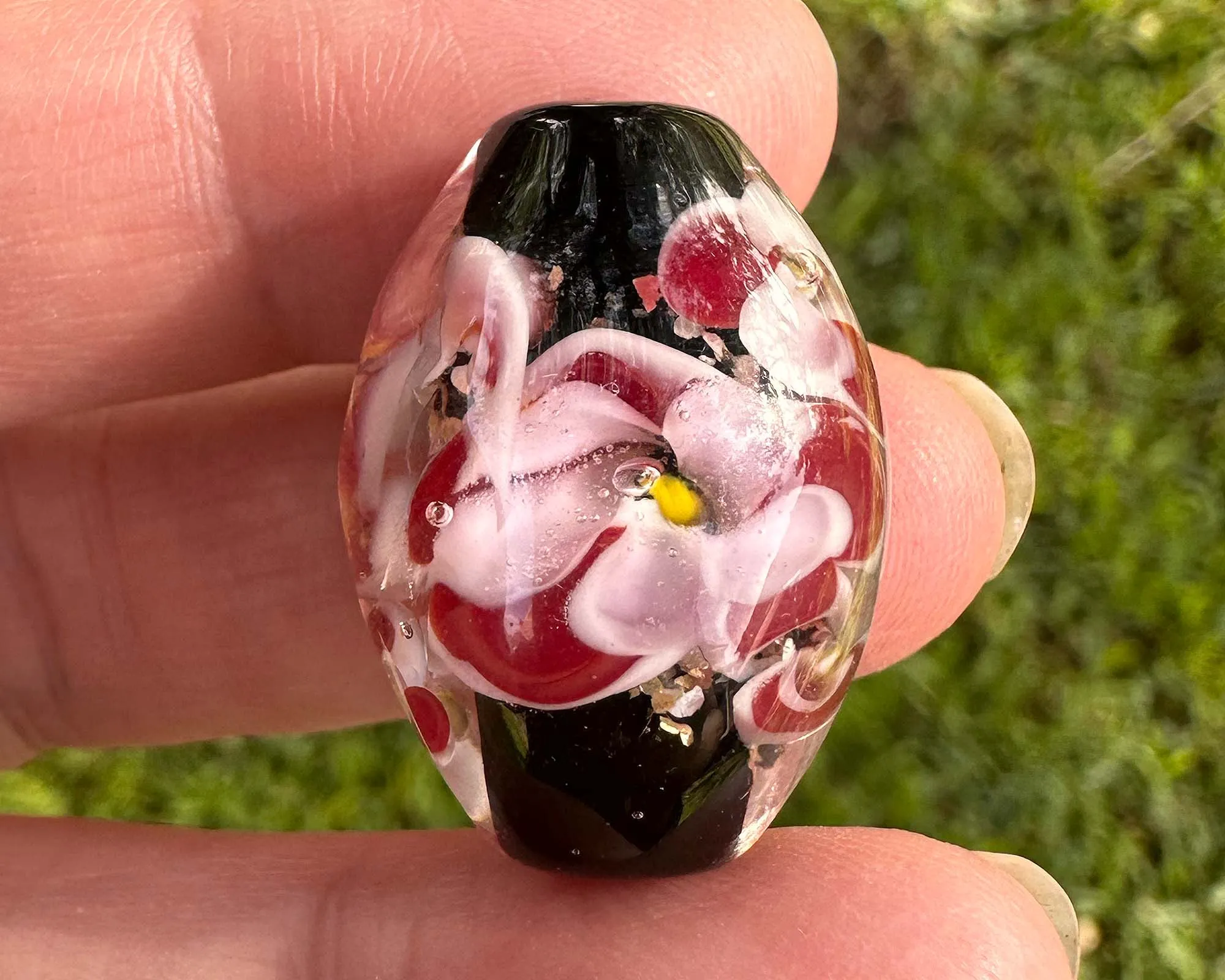 Red Pink Floral Lampwork Focal Bead SRA