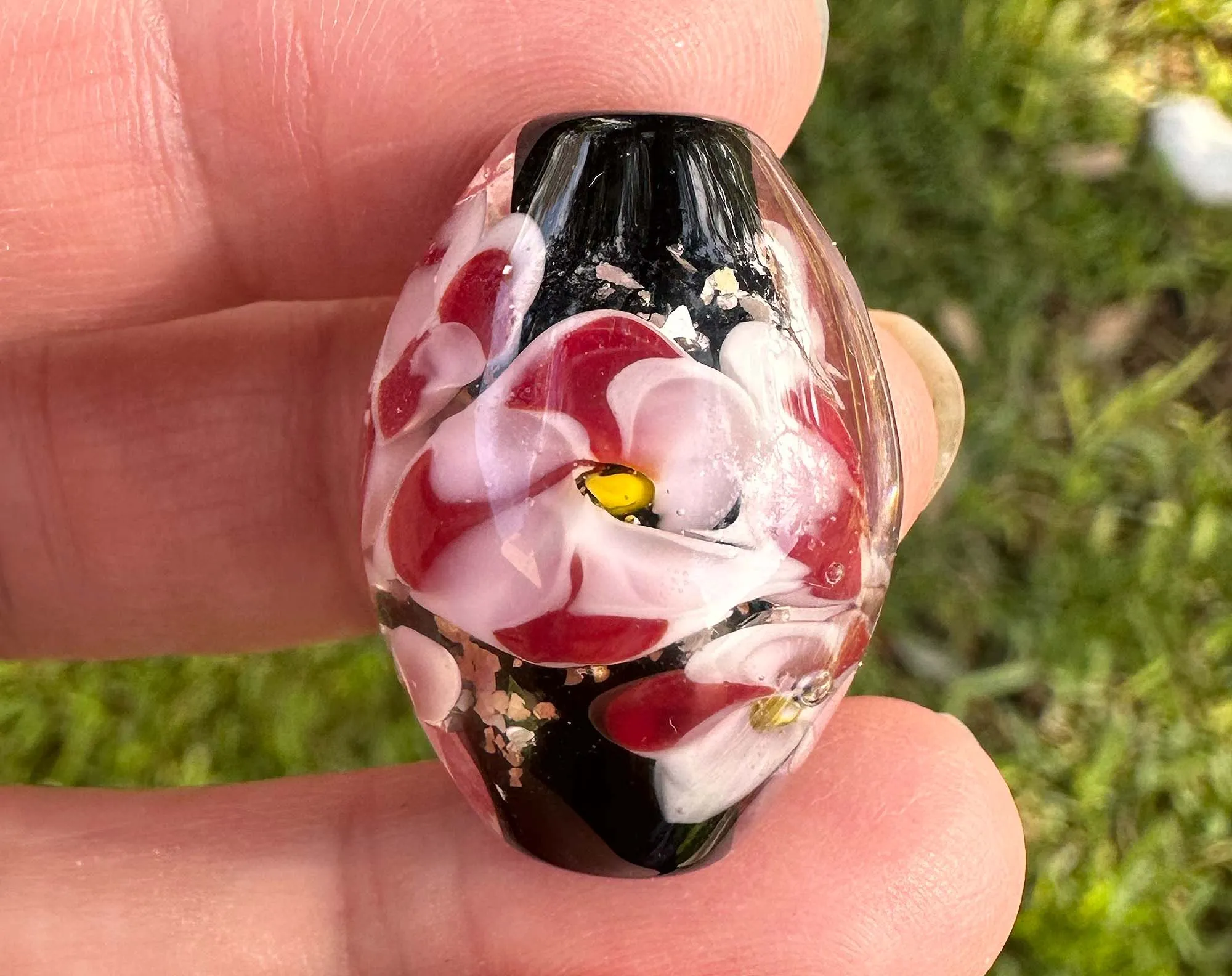 Red Pink Floral Lampwork Focal Bead SRA