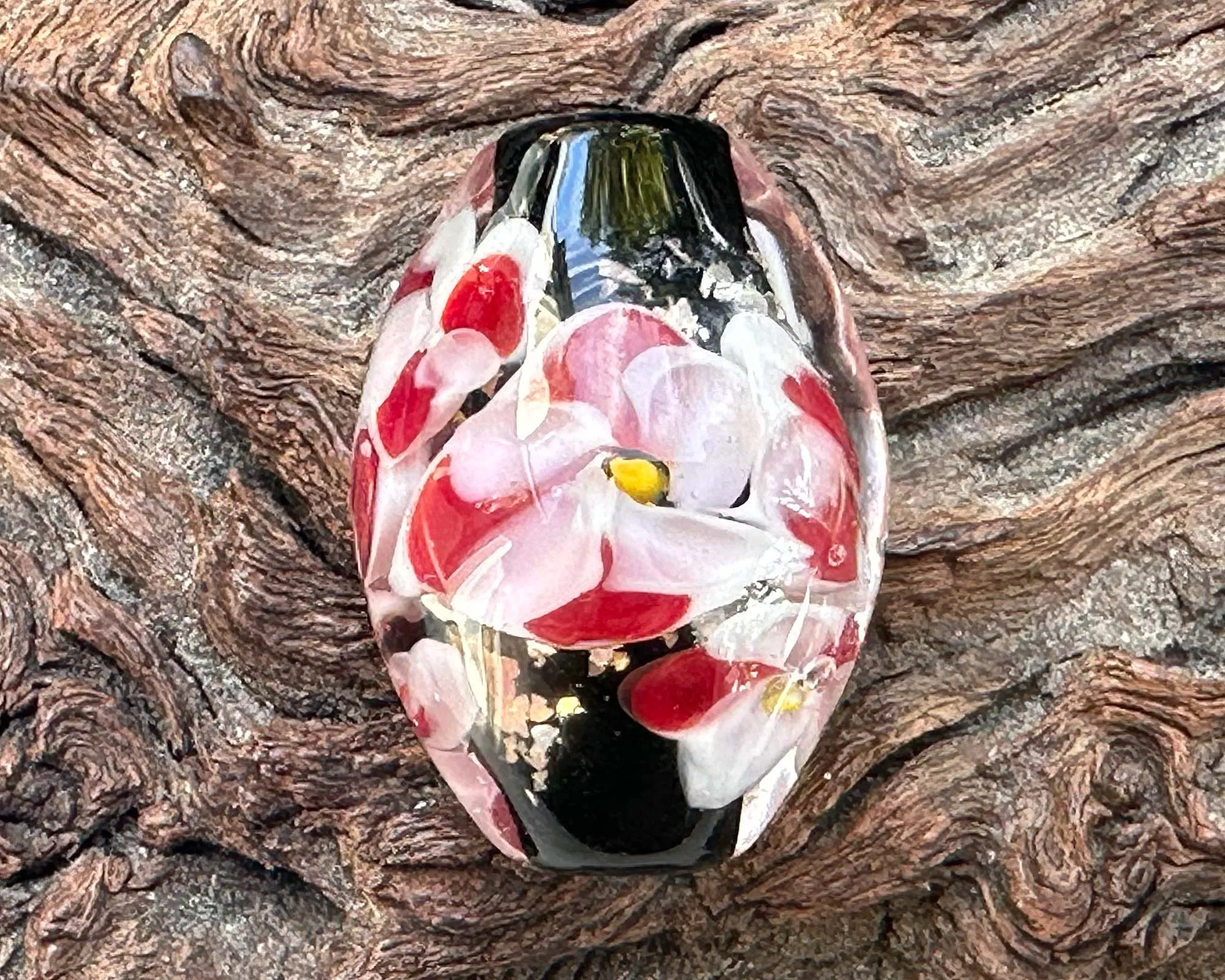 Red Pink Floral Lampwork Focal Bead SRA