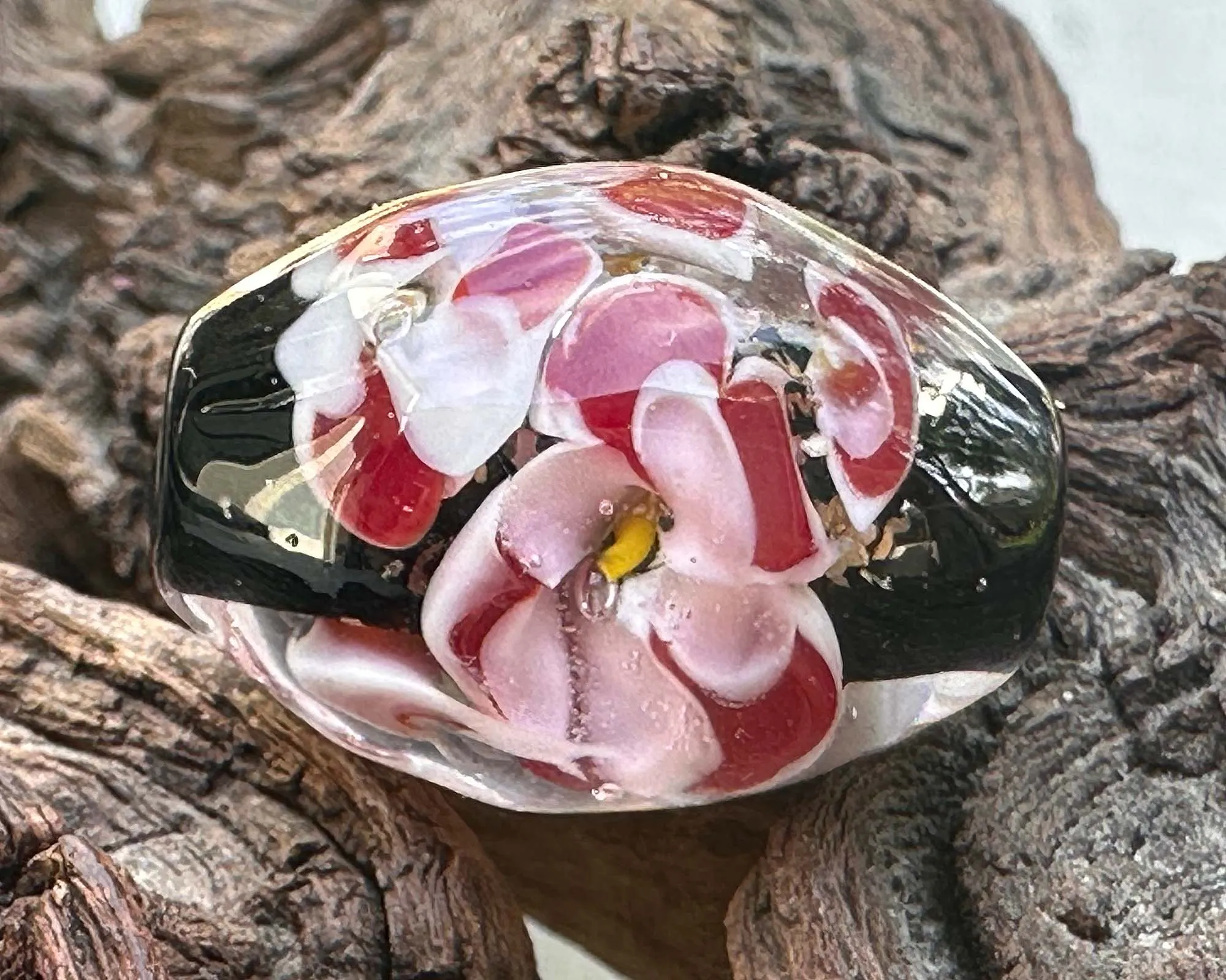 Red Pink Floral Lampwork Focal Bead SRA