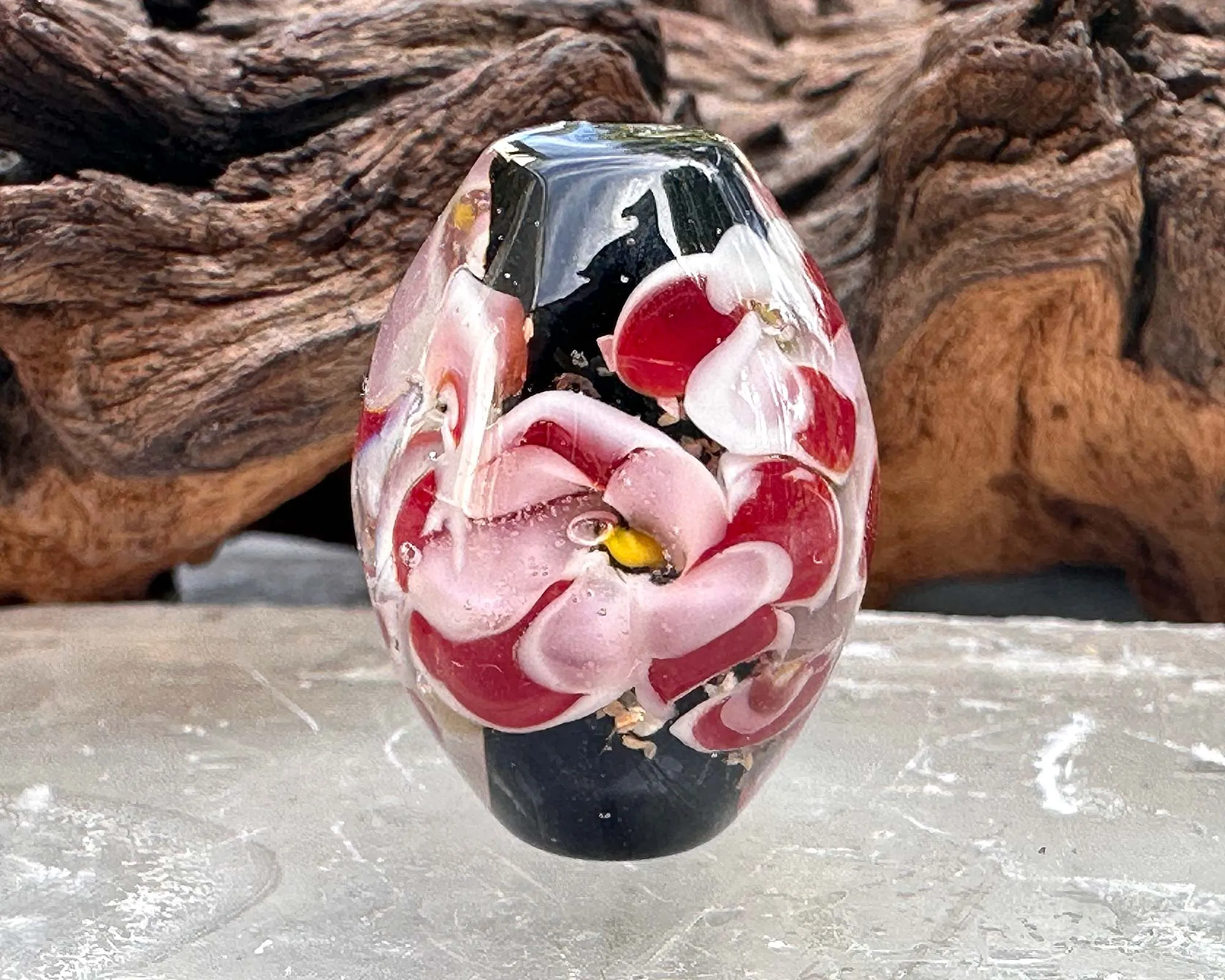 Red Pink Floral Lampwork Focal Bead SRA