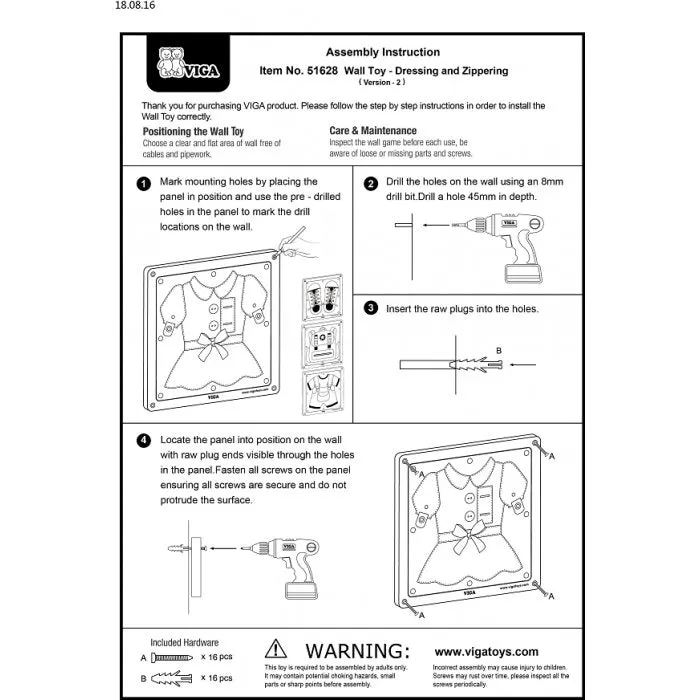 Set of 4 Dressing and Zipping Wall Mount Boards