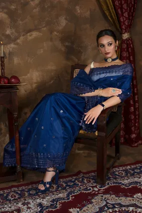 Teejh Hiranya Blue Sequin Embroidery Organza Saree