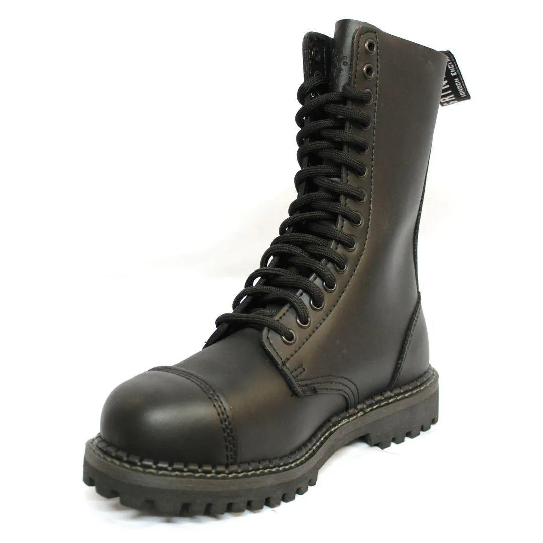 Unisex Real Leather Military Boots Black Ginders Herald Punk Rock Safety Steel Toe