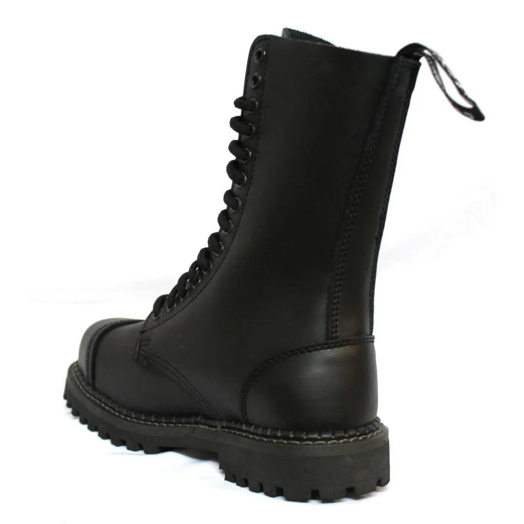 Unisex Real Leather Military Boots Black Ginders Herald Punk Rock Safety Steel Toe